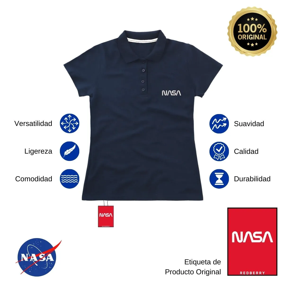 Playera Tipo Polo Piqué Mujer Nasa Worm Mono Bordado