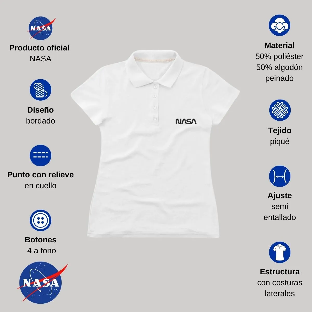 Playera Tipo Polo Piqué Mujer Nasa Worm Mono Bordado