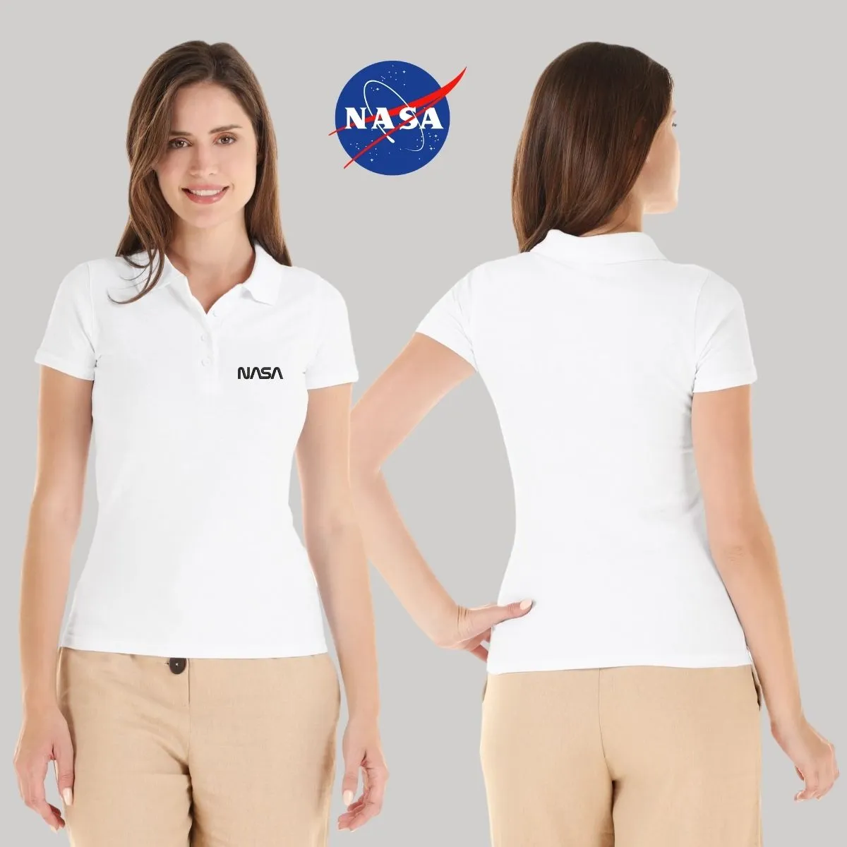 Playera Tipo Polo Piqué Mujer Nasa Worm Mono Bordado