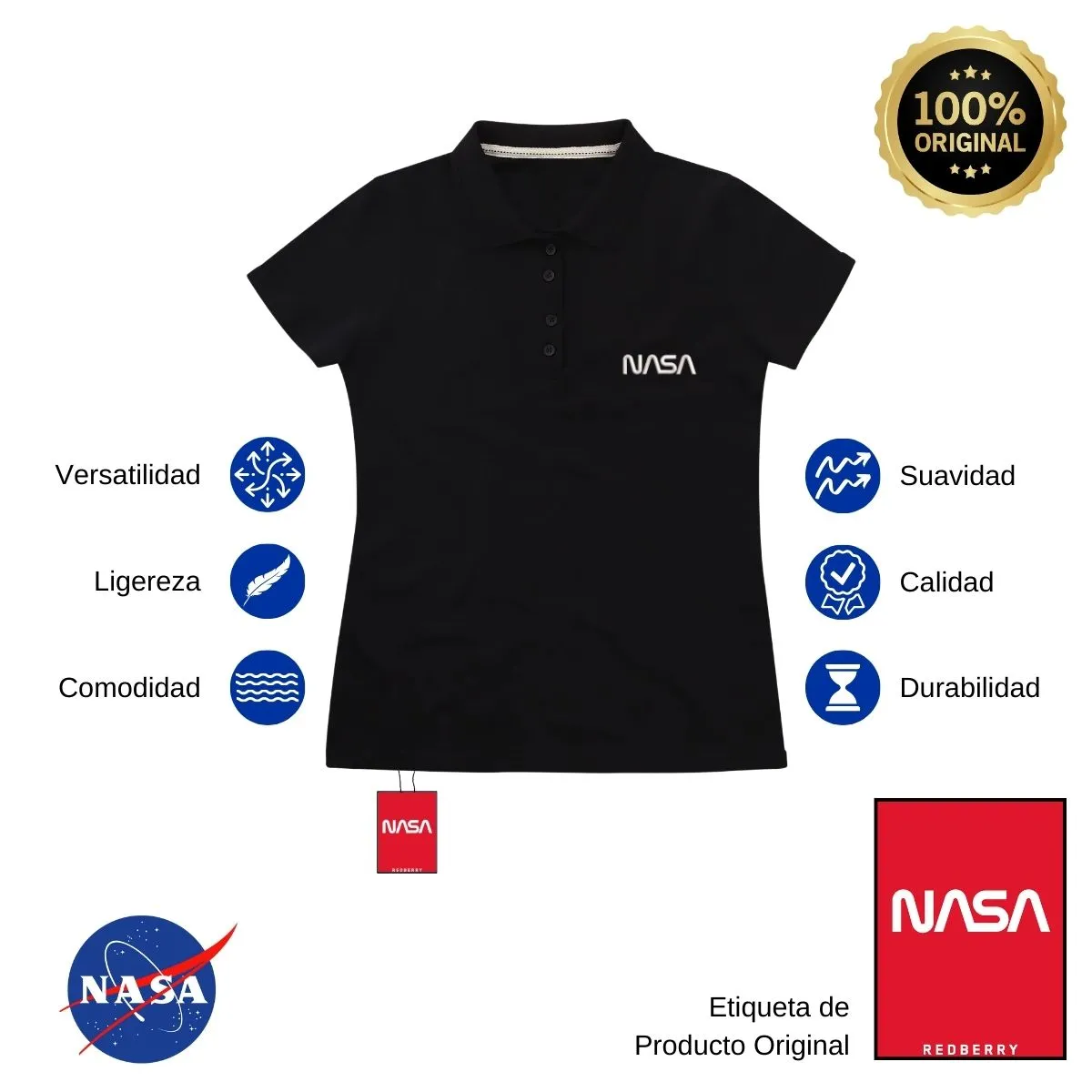 Playera Tipo Polo Piqué Mujer Nasa Worm Mono Bordado