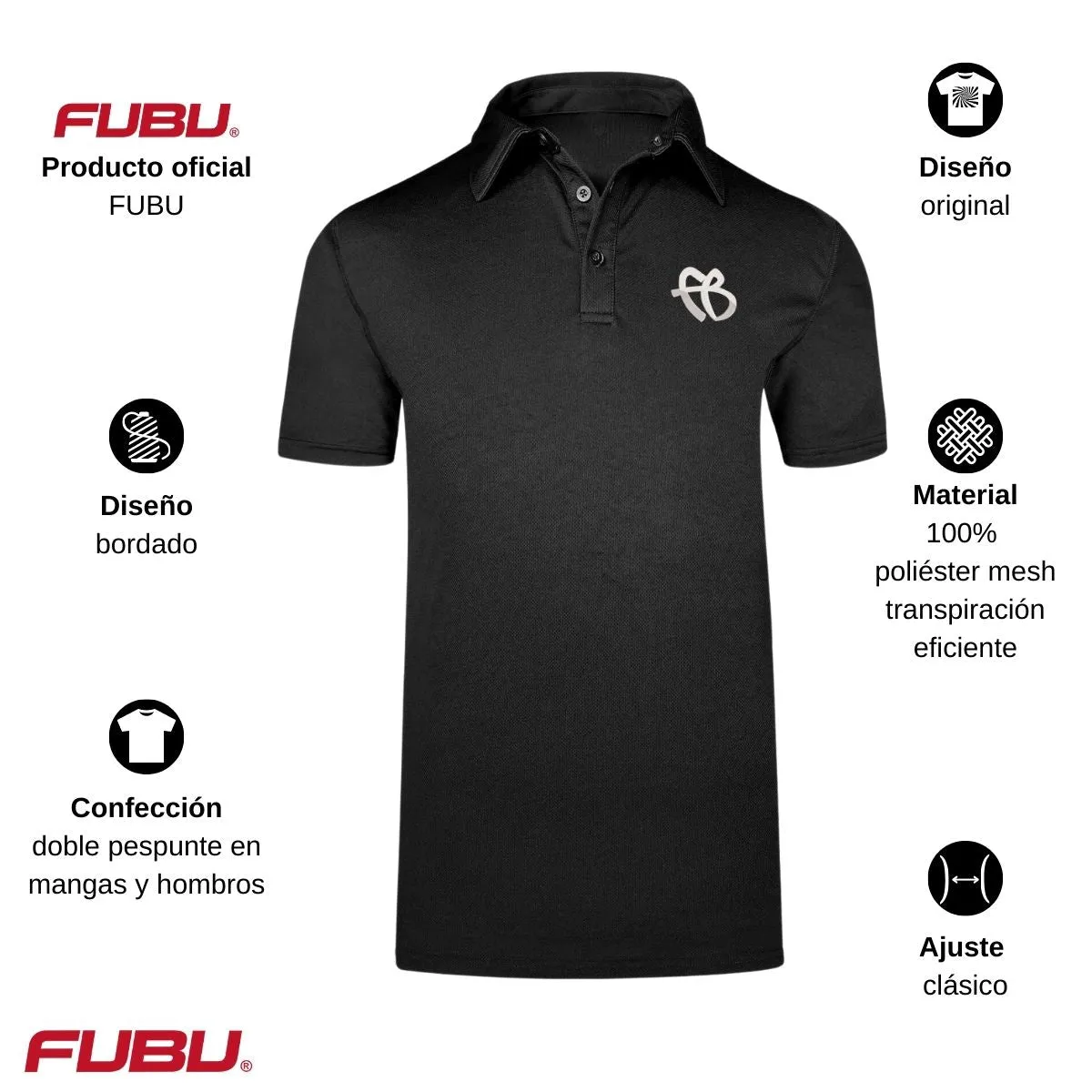 Playera Tipo Polo Transpirable Hombre Fubu FB Mono Bordado