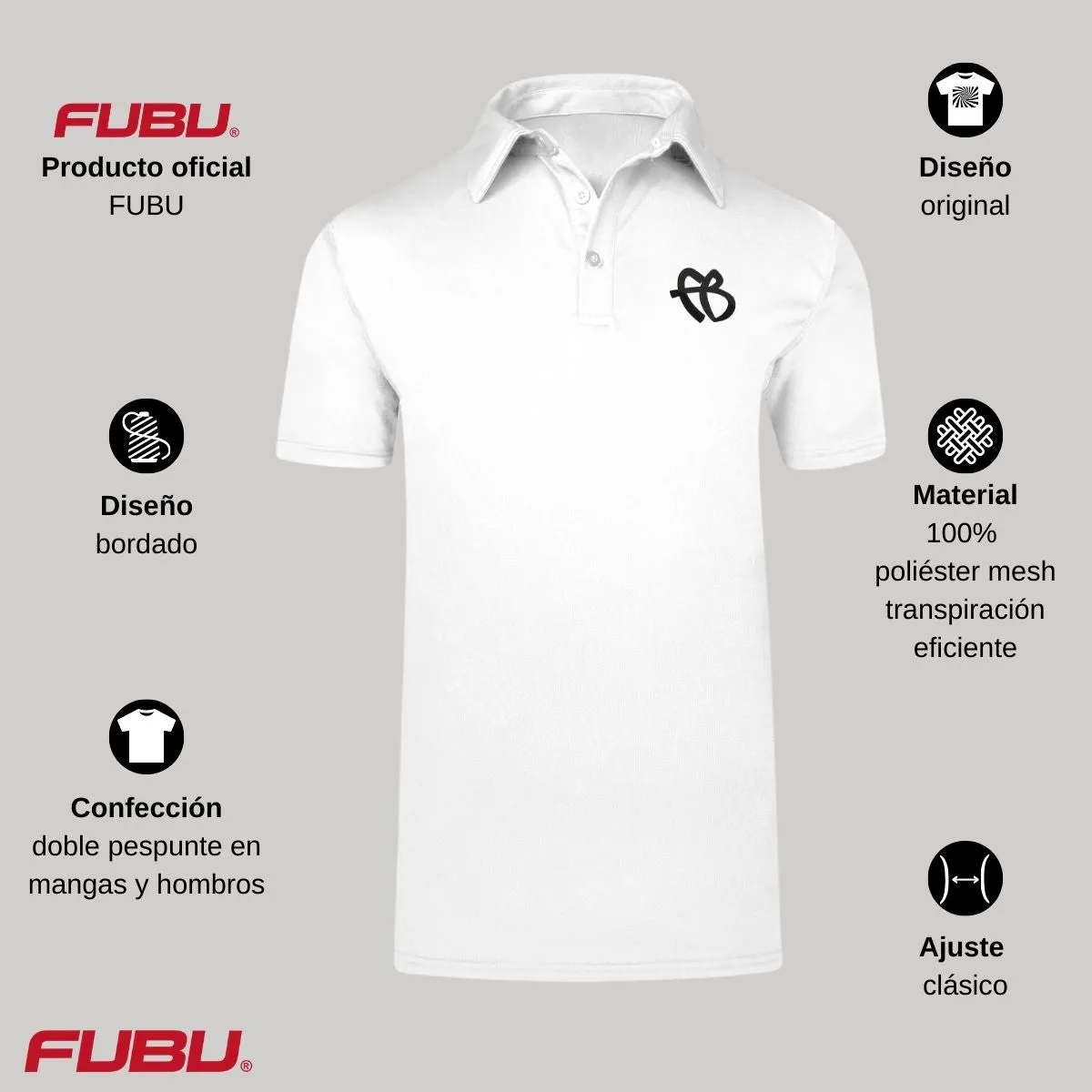 Playera Tipo Polo Transpirable Hombre Fubu FB Mono Bordado
