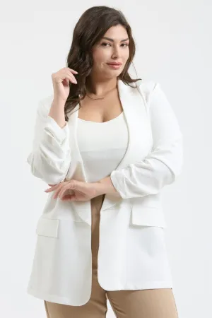 Plus Size White 3/4 Sleeve Blazer