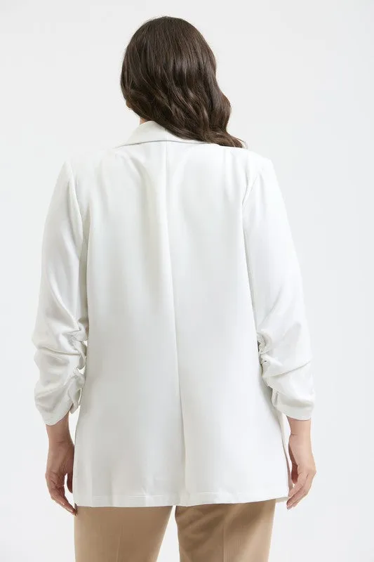 Plus Size White 3/4 Sleeve Blazer