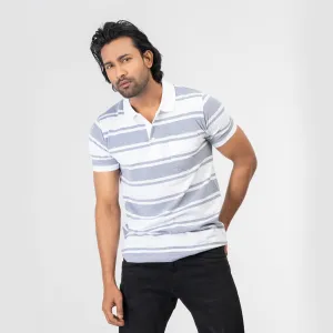 Pocket Stripe Polo Shirt - Grey & white