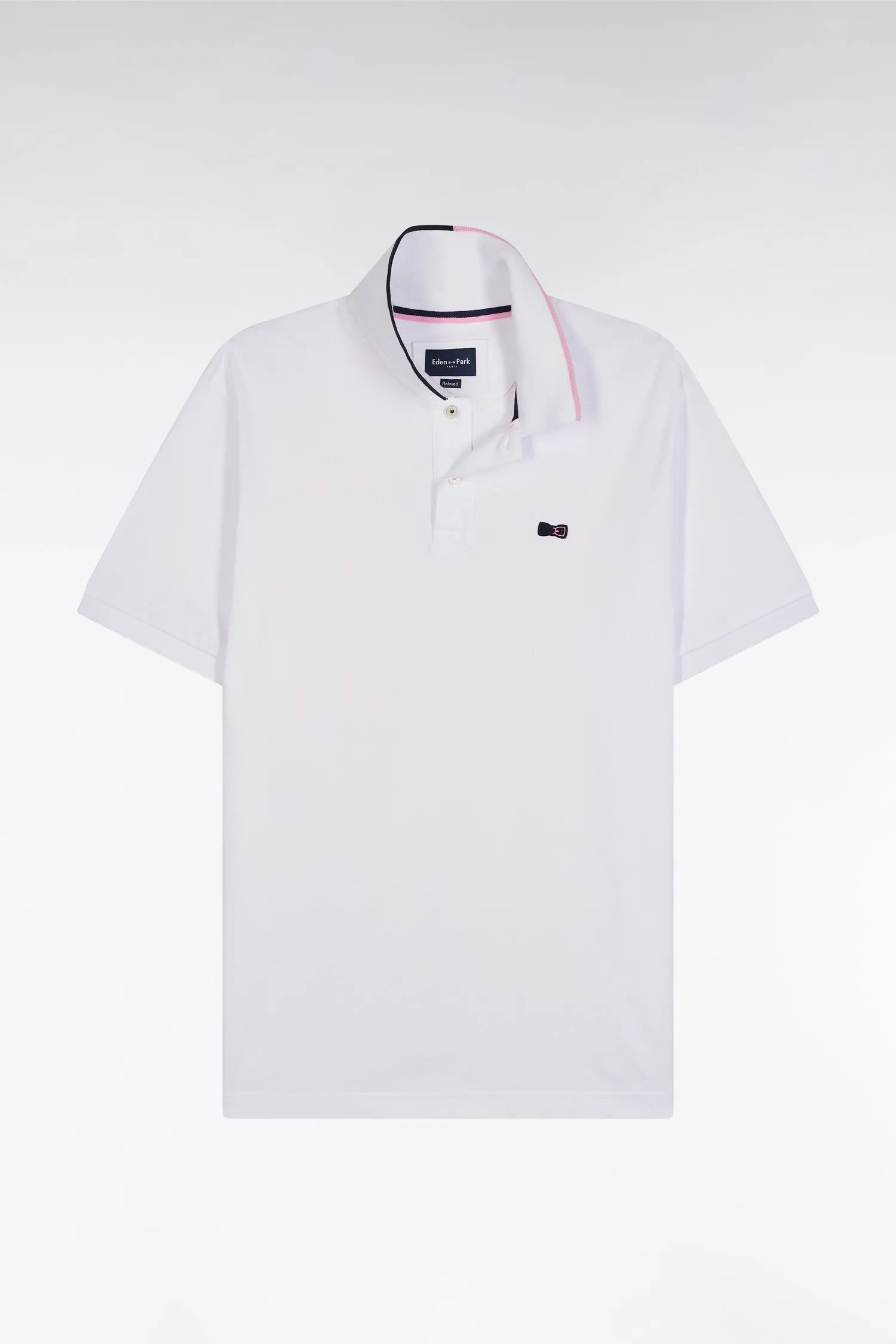 Polo à manches courtes en coton blanc liseré col coupe décontractée