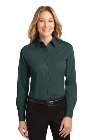Port Authority Women's Long Sleeve Easy Care Shirt.  L608 Dark Green/ Navy