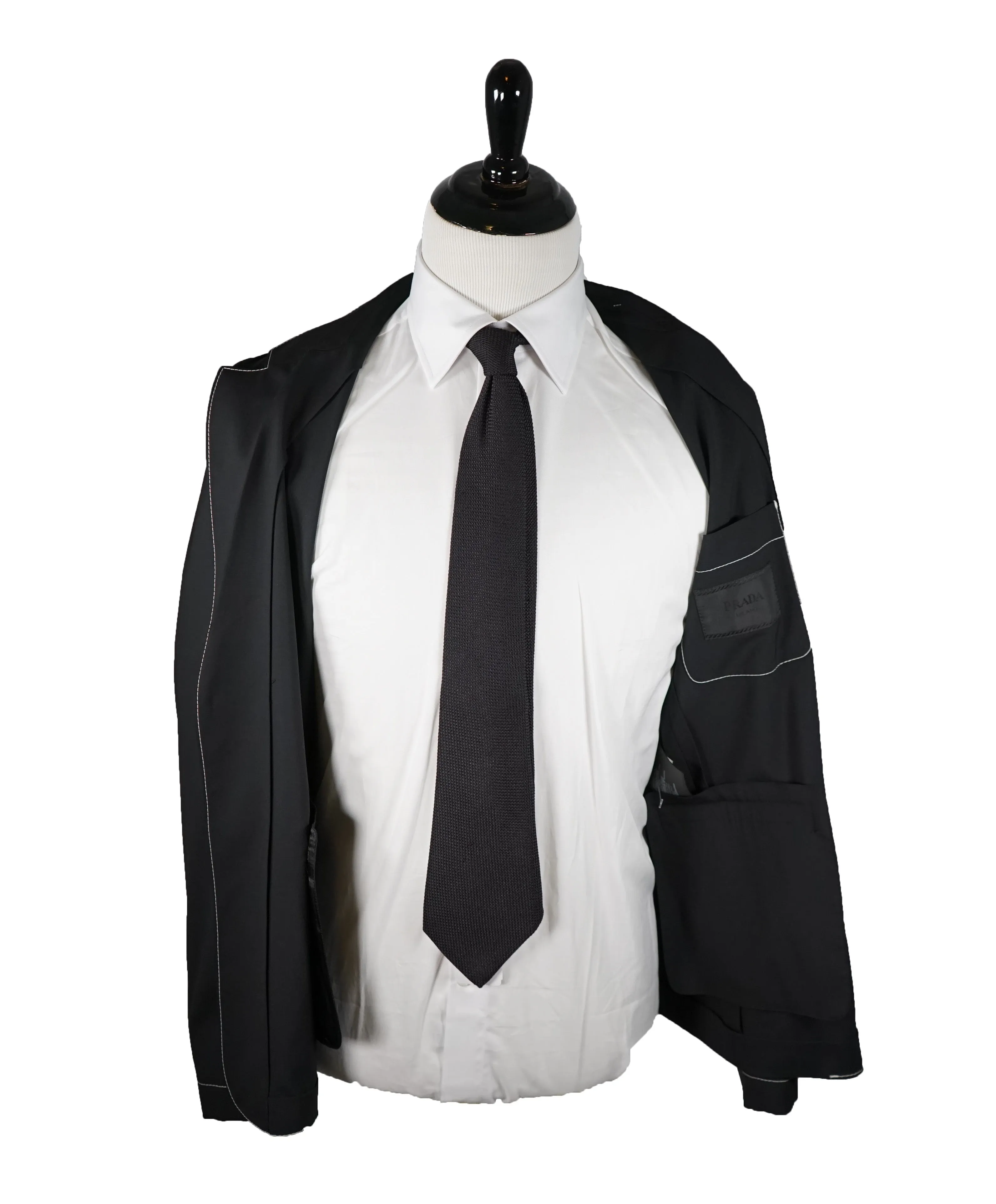 PRADA - Light Unlined Wool Blazer Black With Contrast Stitching - 38R