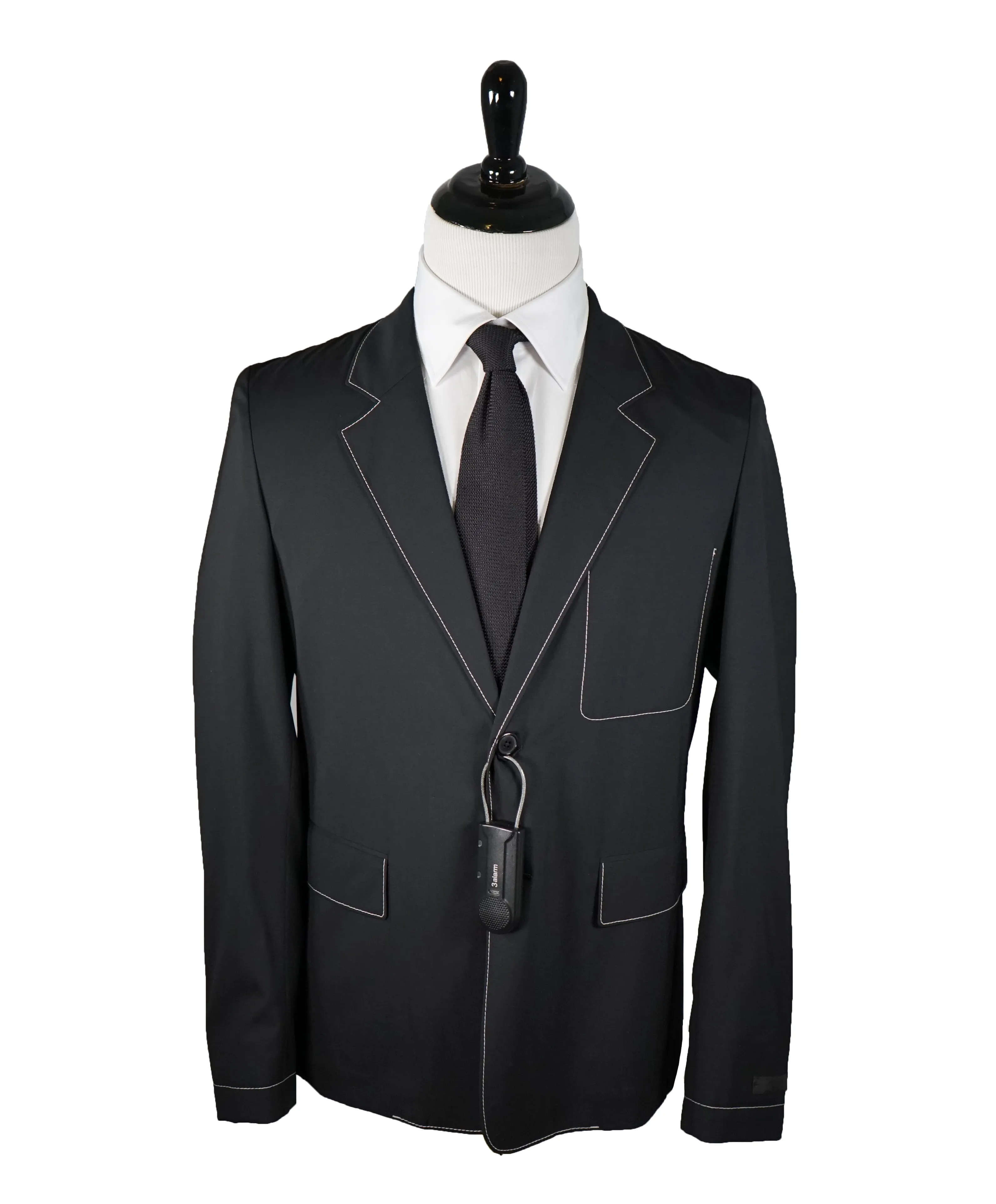 PRADA - Light Unlined Wool Blazer Black With Contrast Stitching - 38R