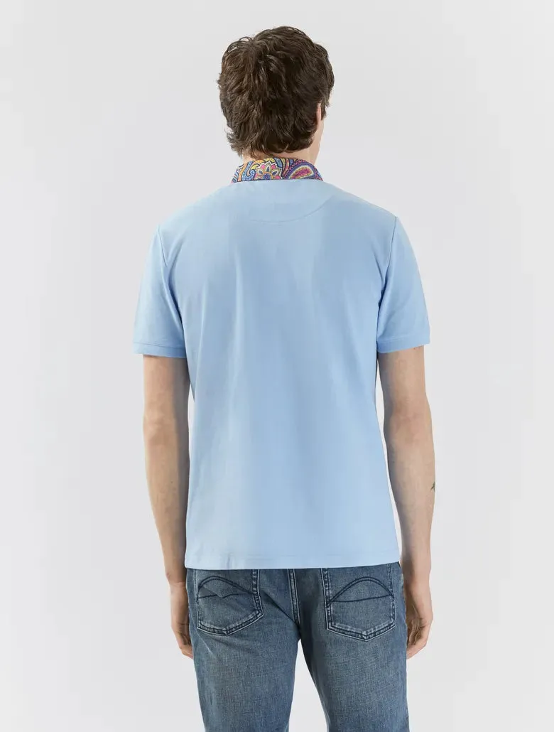 Pretty Green Festival Paisley Collar Polo Shirt Light Blue