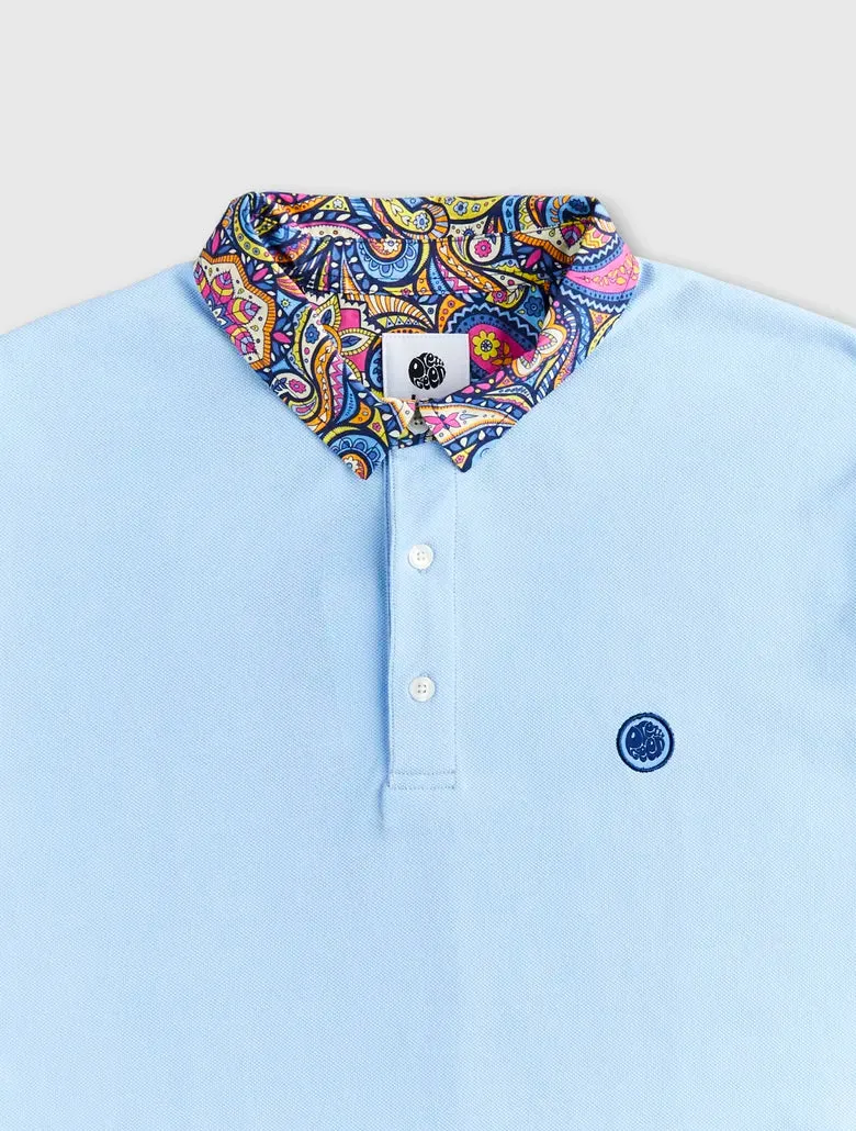 Pretty Green Festival Paisley Collar Polo Shirt Light Blue