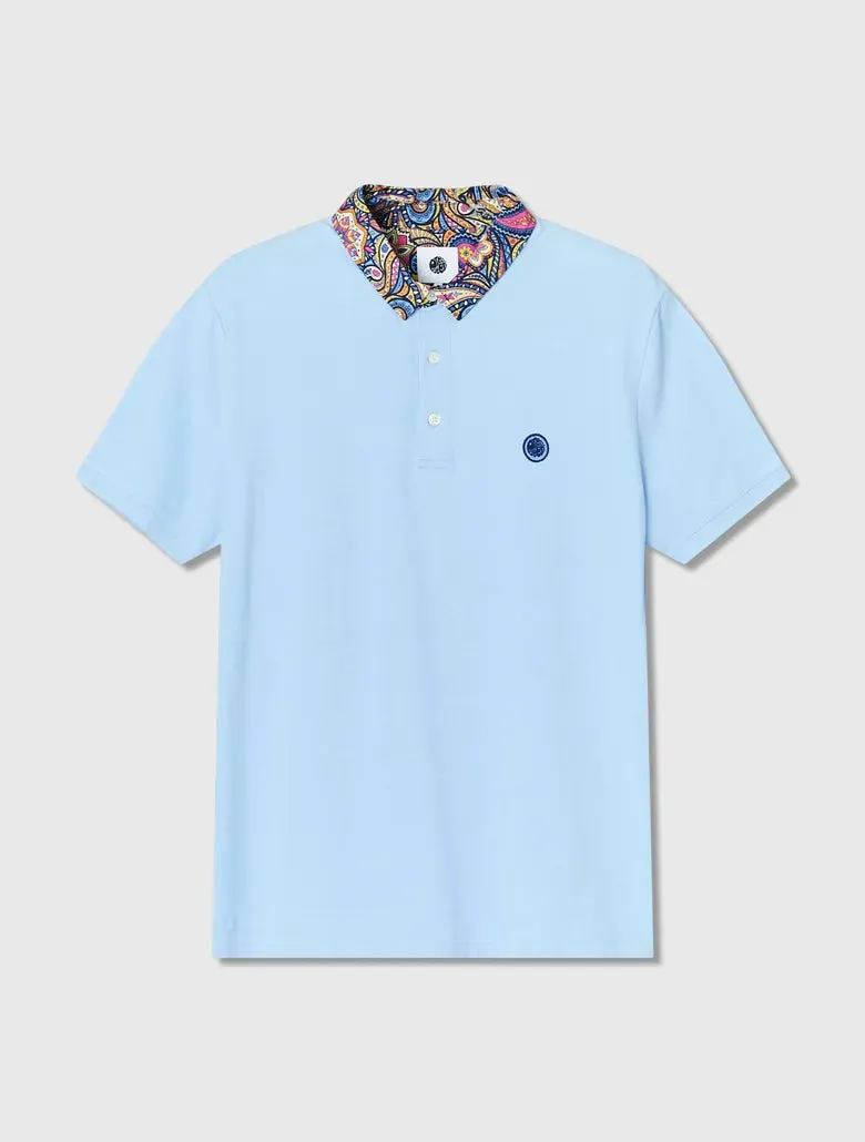 Pretty Green Festival Paisley Collar Polo Shirt Light Blue