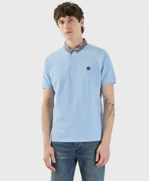 Pretty Green Festival Paisley Collar Polo Shirt Light Blue