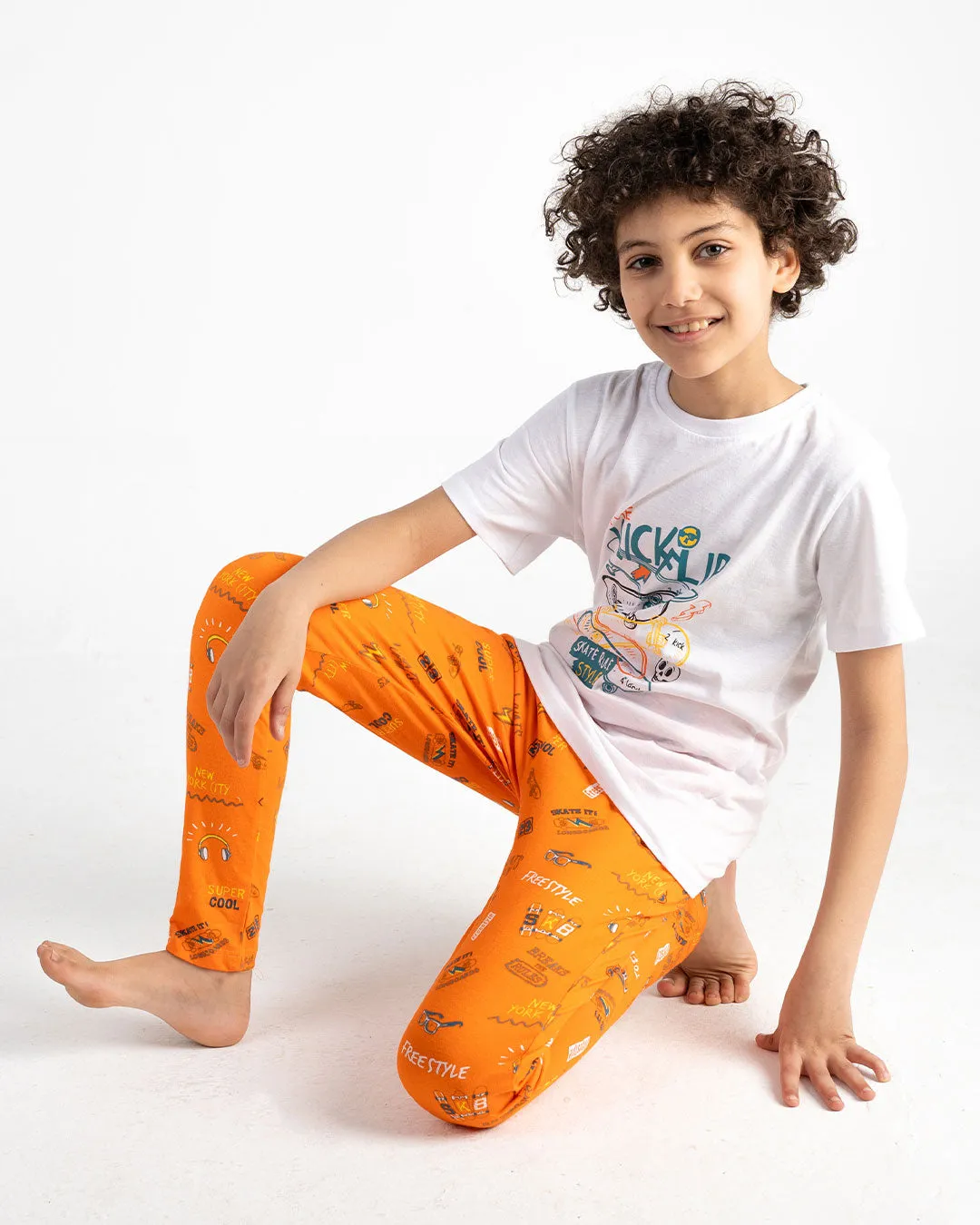 Printed Boys Short Sleeve  Pajama with Pants