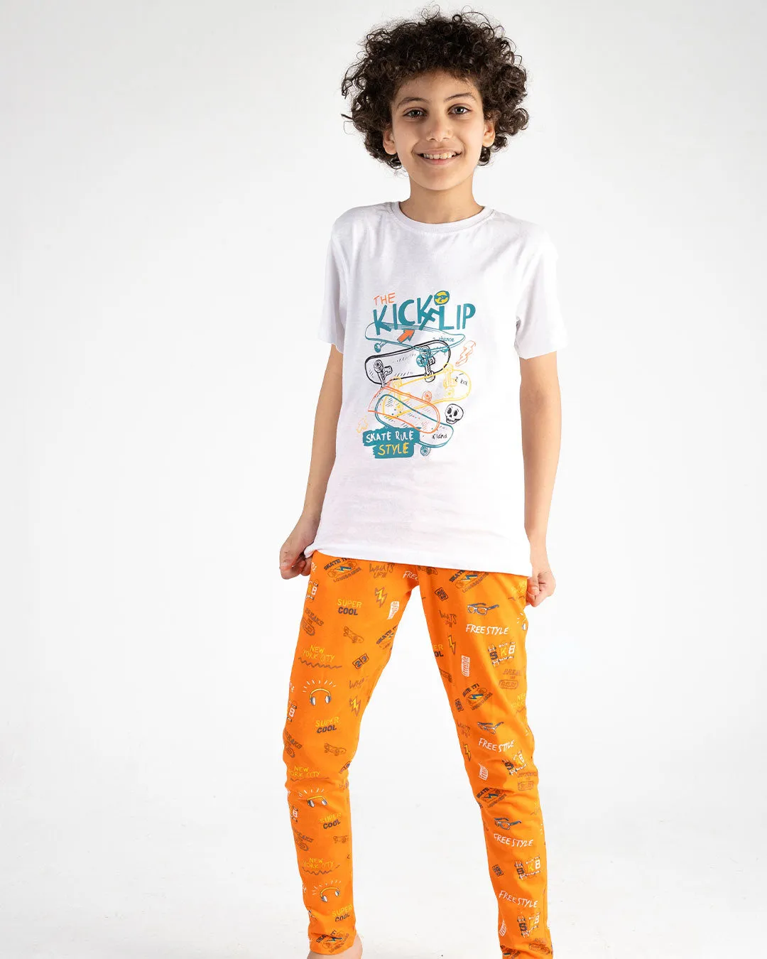 Printed Boys Short Sleeve  Pajama with Pants