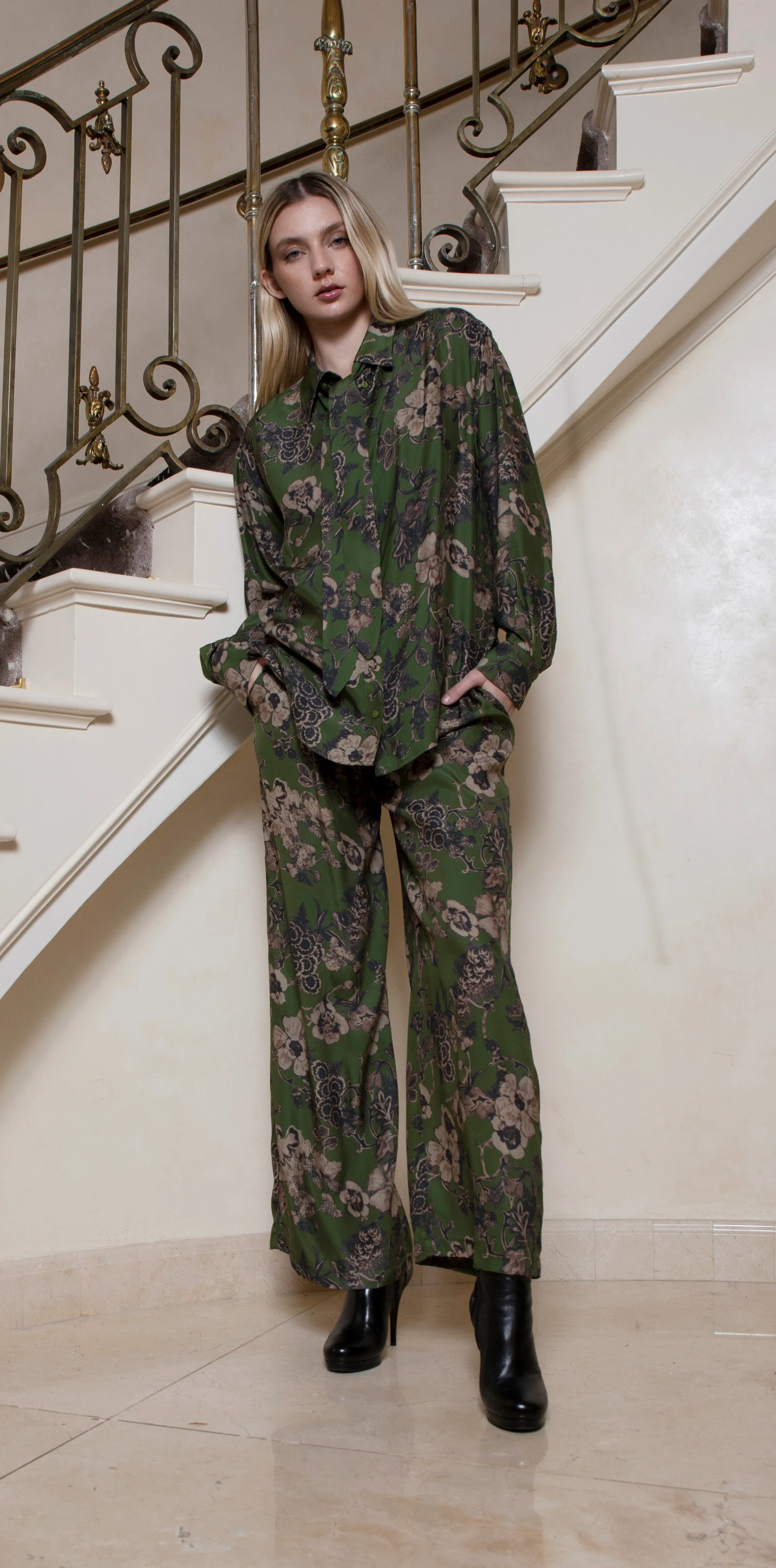 Printed LA Loose Shirt Sage Botanical