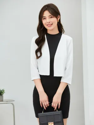 Privé Solid Open Front Crop Women Blazer