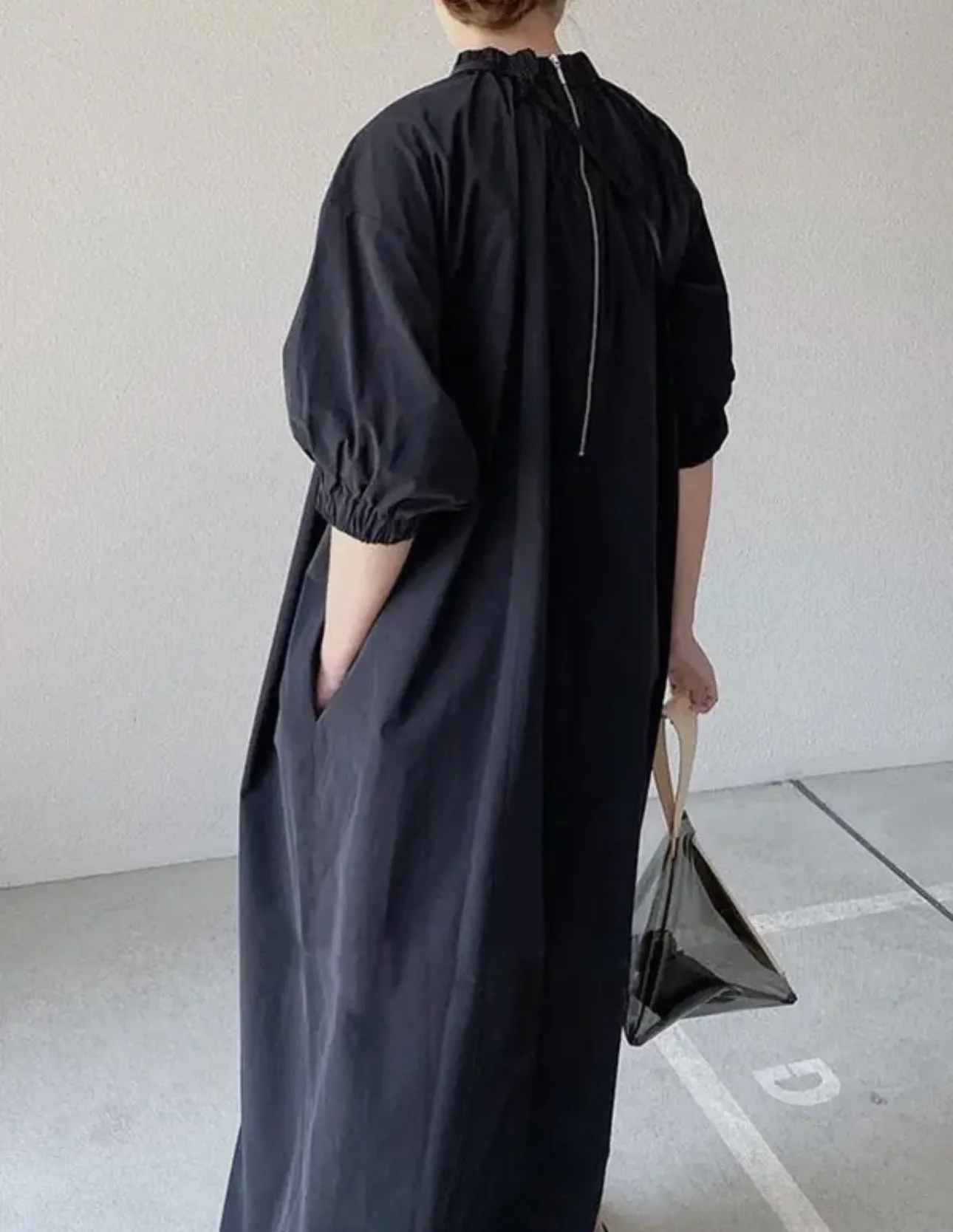 Puff Sleeve Zipper Shirt Dress