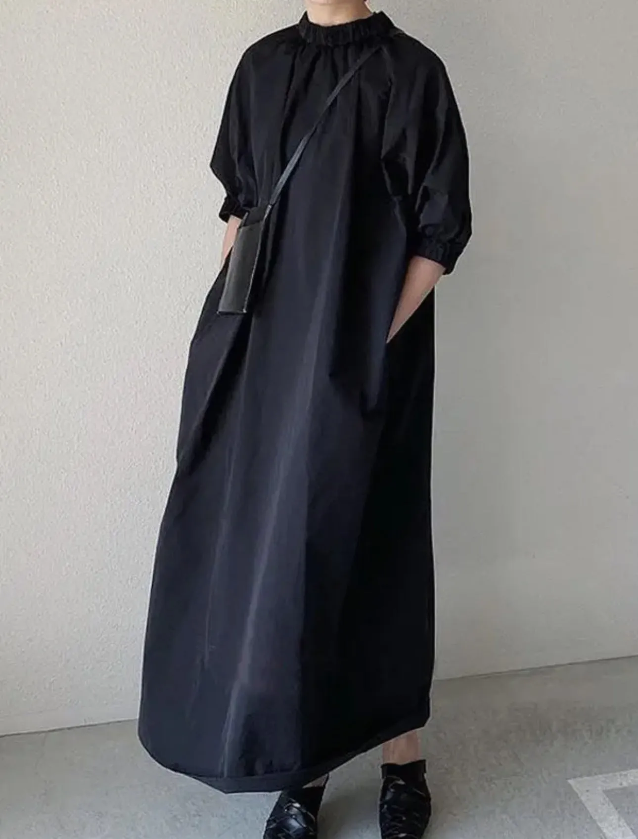Puff Sleeve Zipper Shirt Dress
