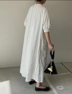 Puff Sleeve Zipper Shirt Dress