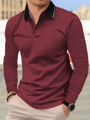 QA Spring And Autumn Men Long-Sleeved Polo Shirt With Collar Solid Color Light Board Casual Sports Clothes Men Top