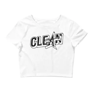"CLEAN" Women’s Crop Tee (black print)
