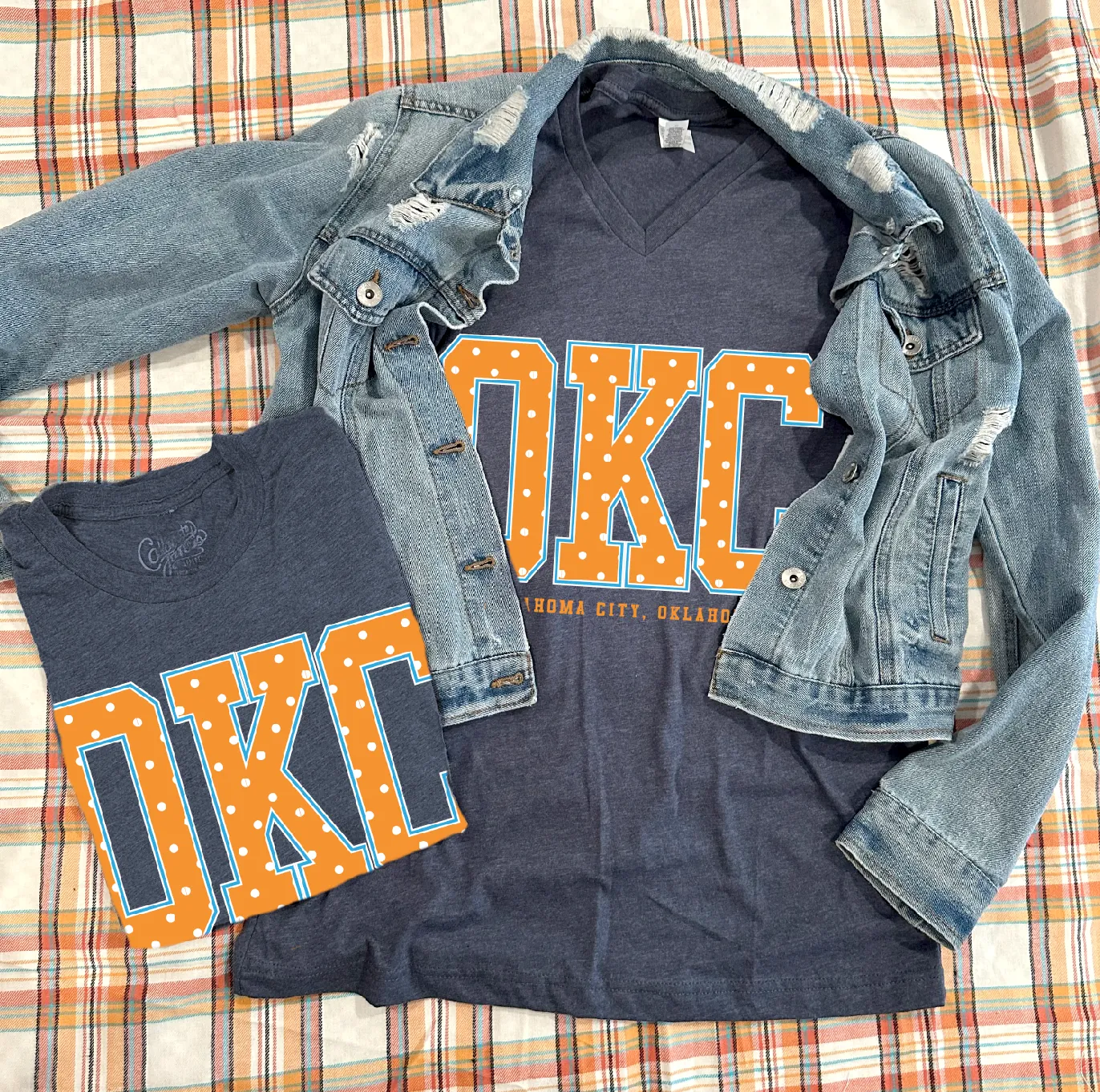 "OKC" Orange & White Polkadots (BASIC CREW NECK)