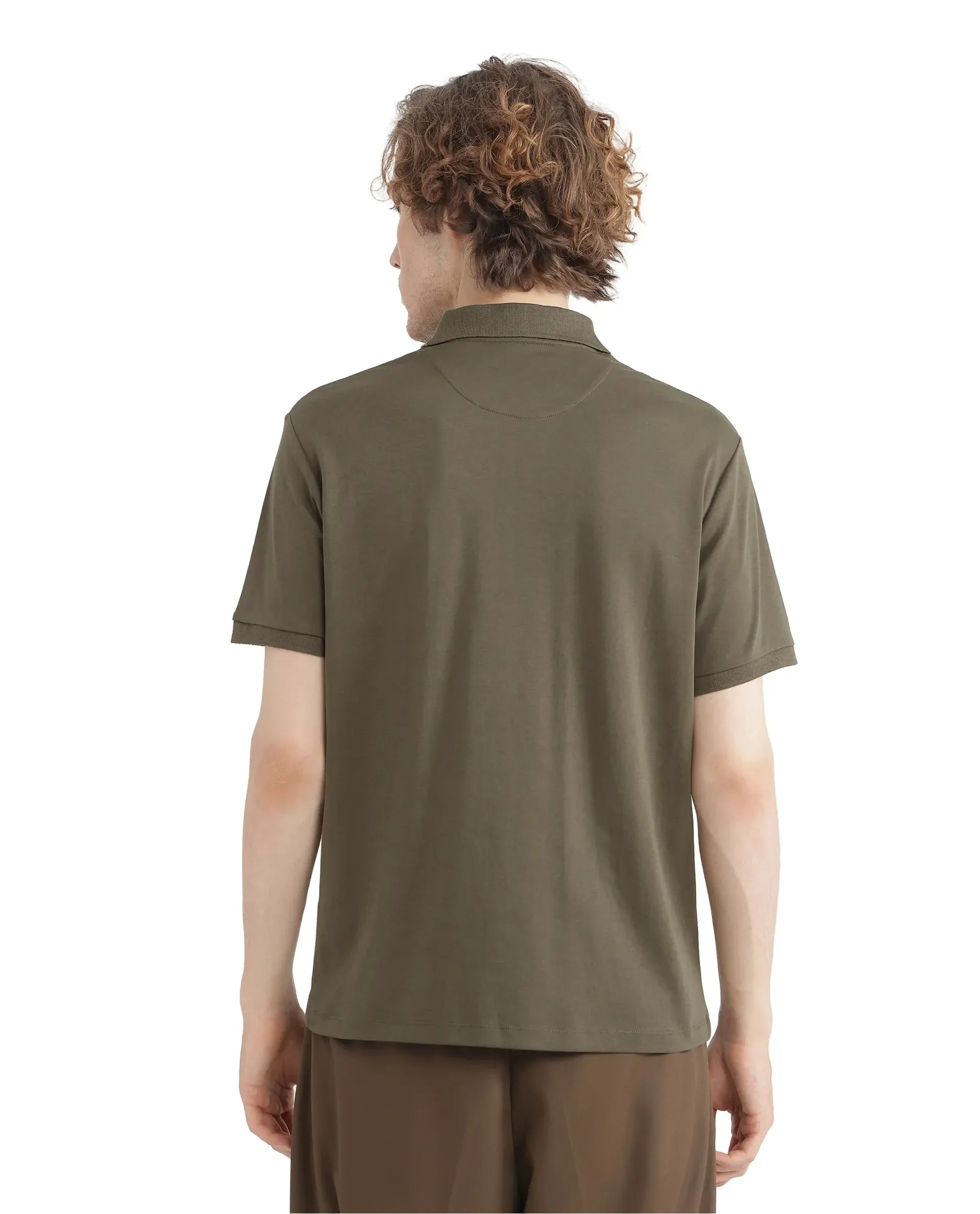 Rare Rabbit Men Loui Olive Cotton Fabric Striped Short Sleeve and Collar Neck Plain Polo