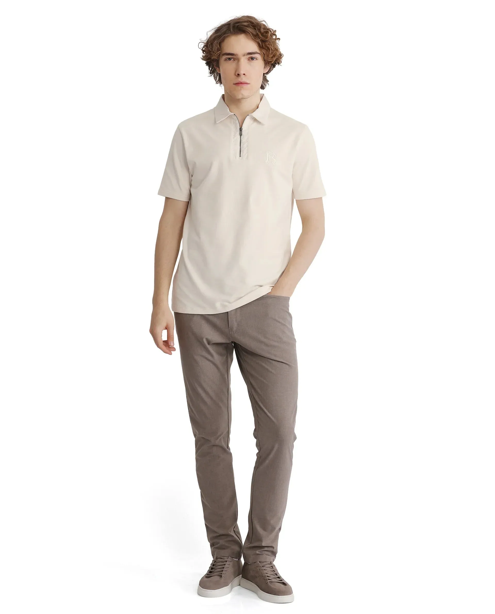 Rare Rabbit Men Presto Off White Short Sleeve Collared Neck Plain Polo