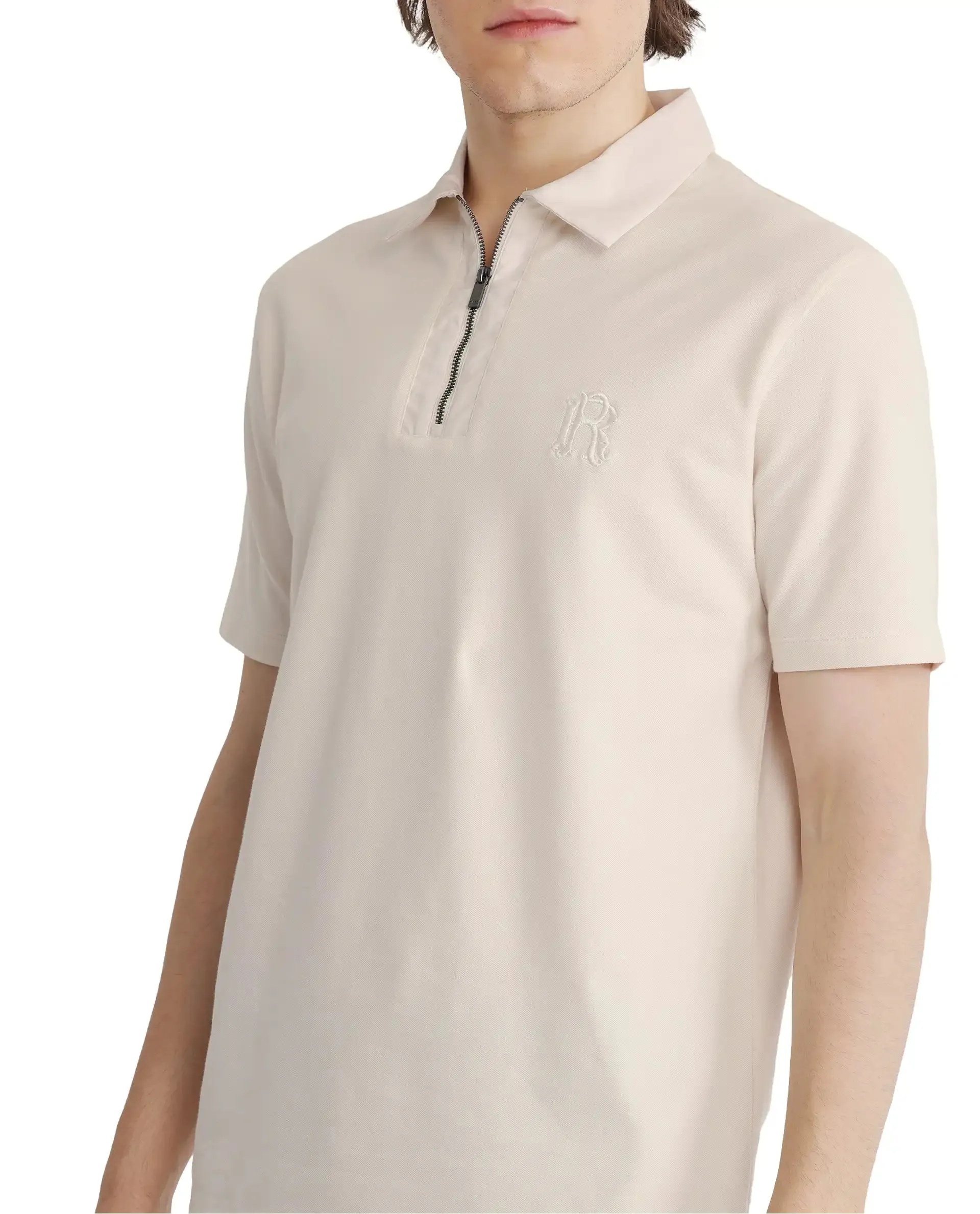 Rare Rabbit Men Presto Off White Short Sleeve Collared Neck Plain Polo