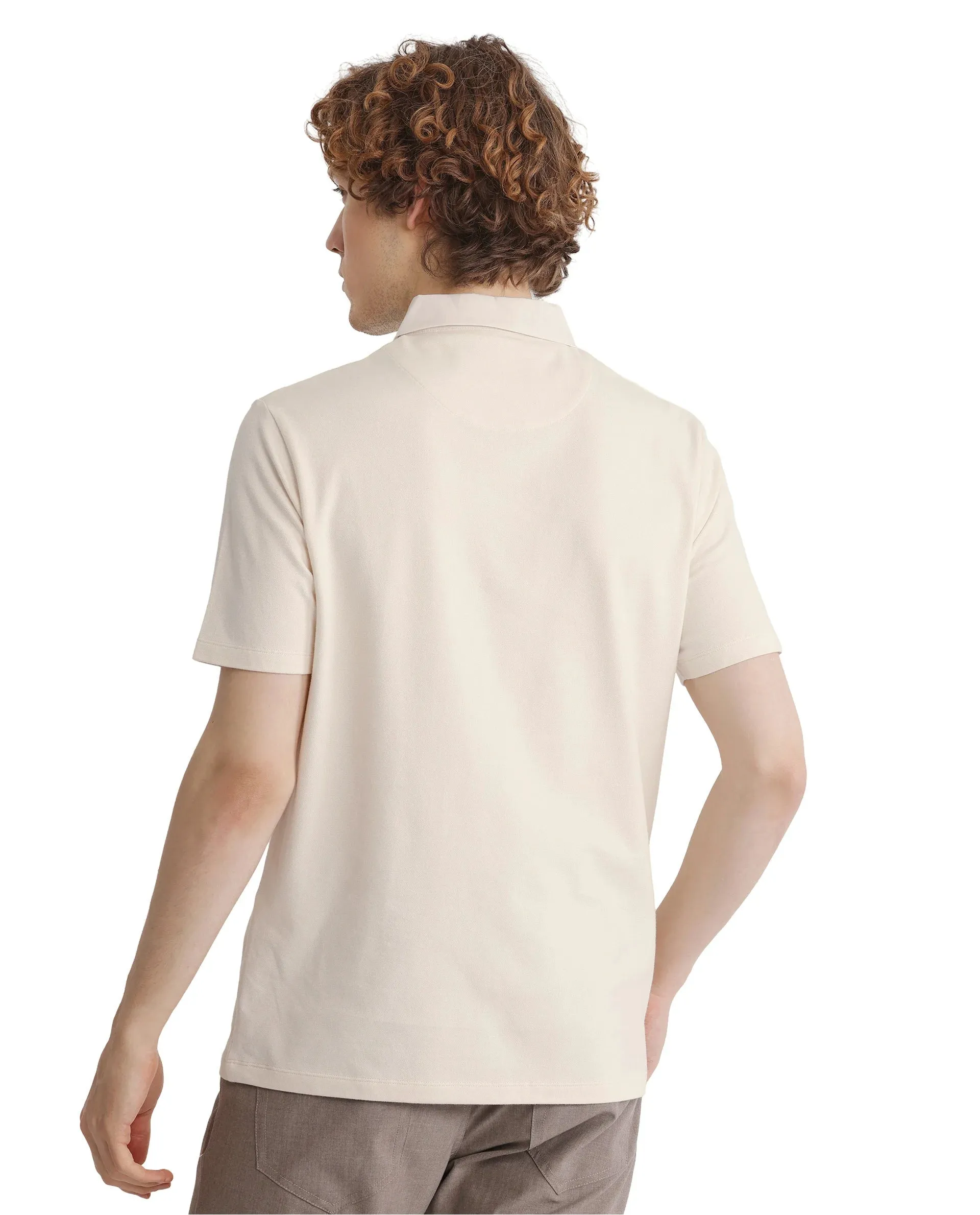 Rare Rabbit Men Presto Off White Short Sleeve Collared Neck Plain Polo