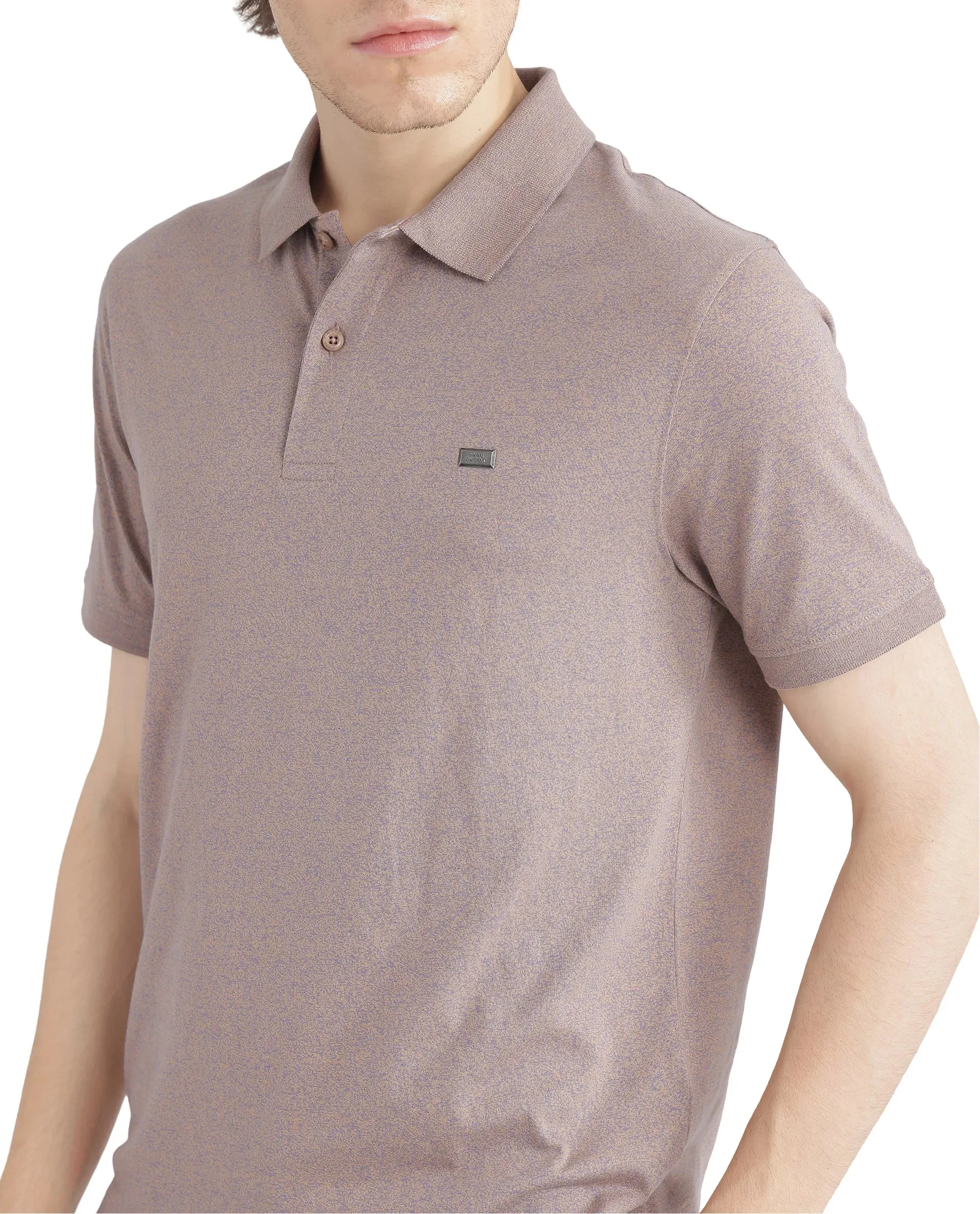 Rare Rabbit Men Schop Dark Orange Cotton Blend Short Sleeve Regular Fit Solid Polo