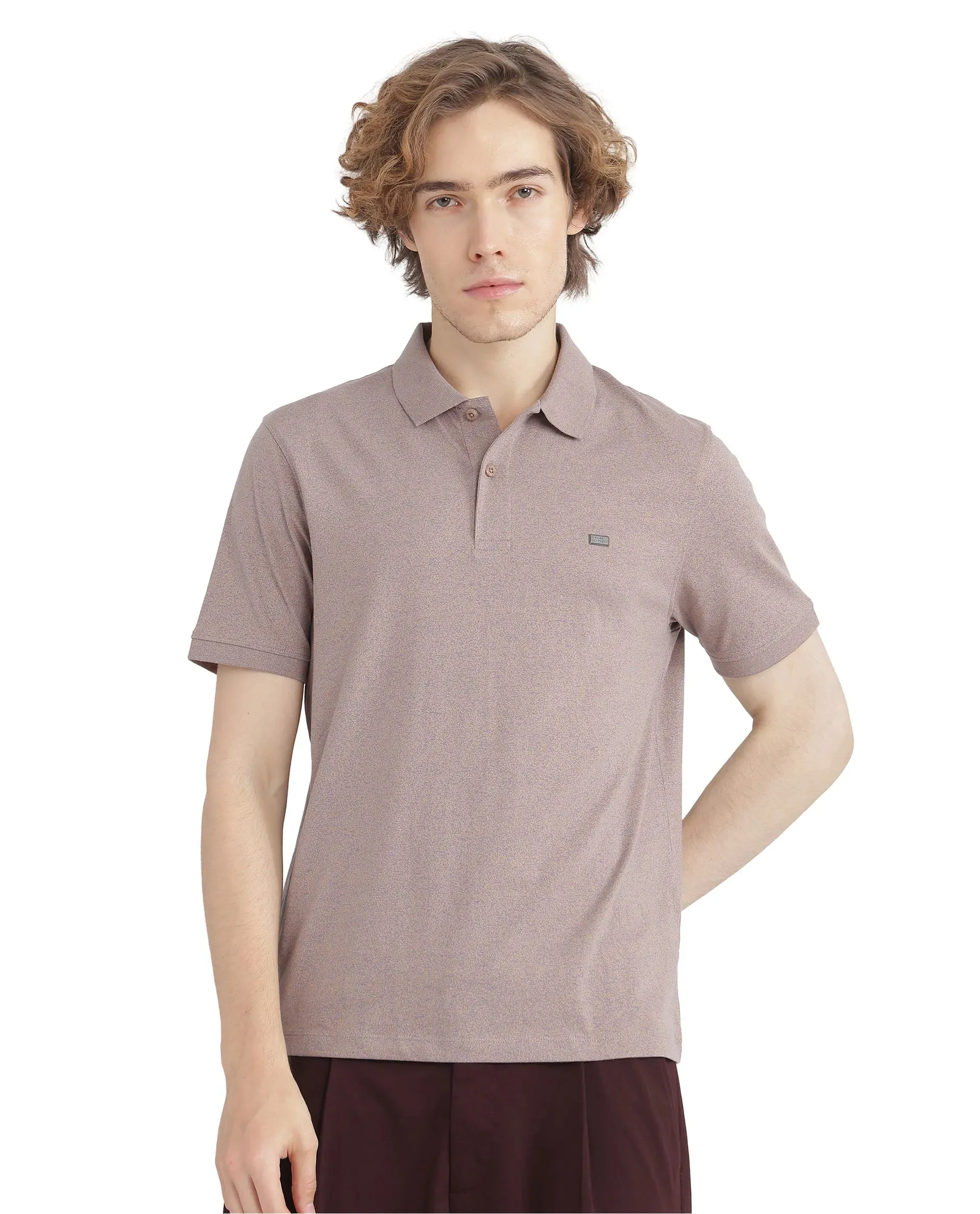 Rare Rabbit Men Schop Dark Orange Cotton Blend Short Sleeve Regular Fit Solid Polo