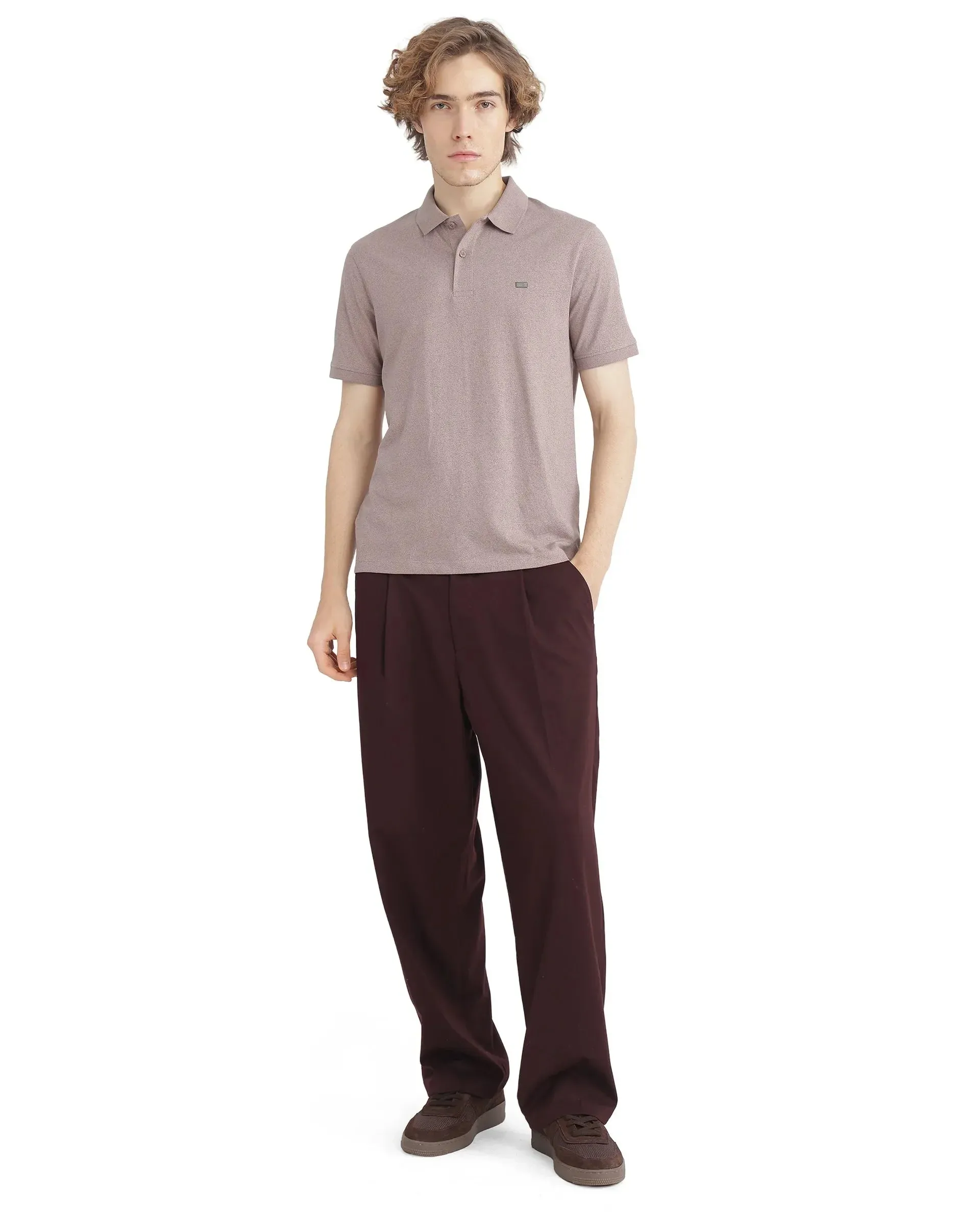 Rare Rabbit Men Schop Dark Orange Cotton Blend Short Sleeve Regular Fit Solid Polo