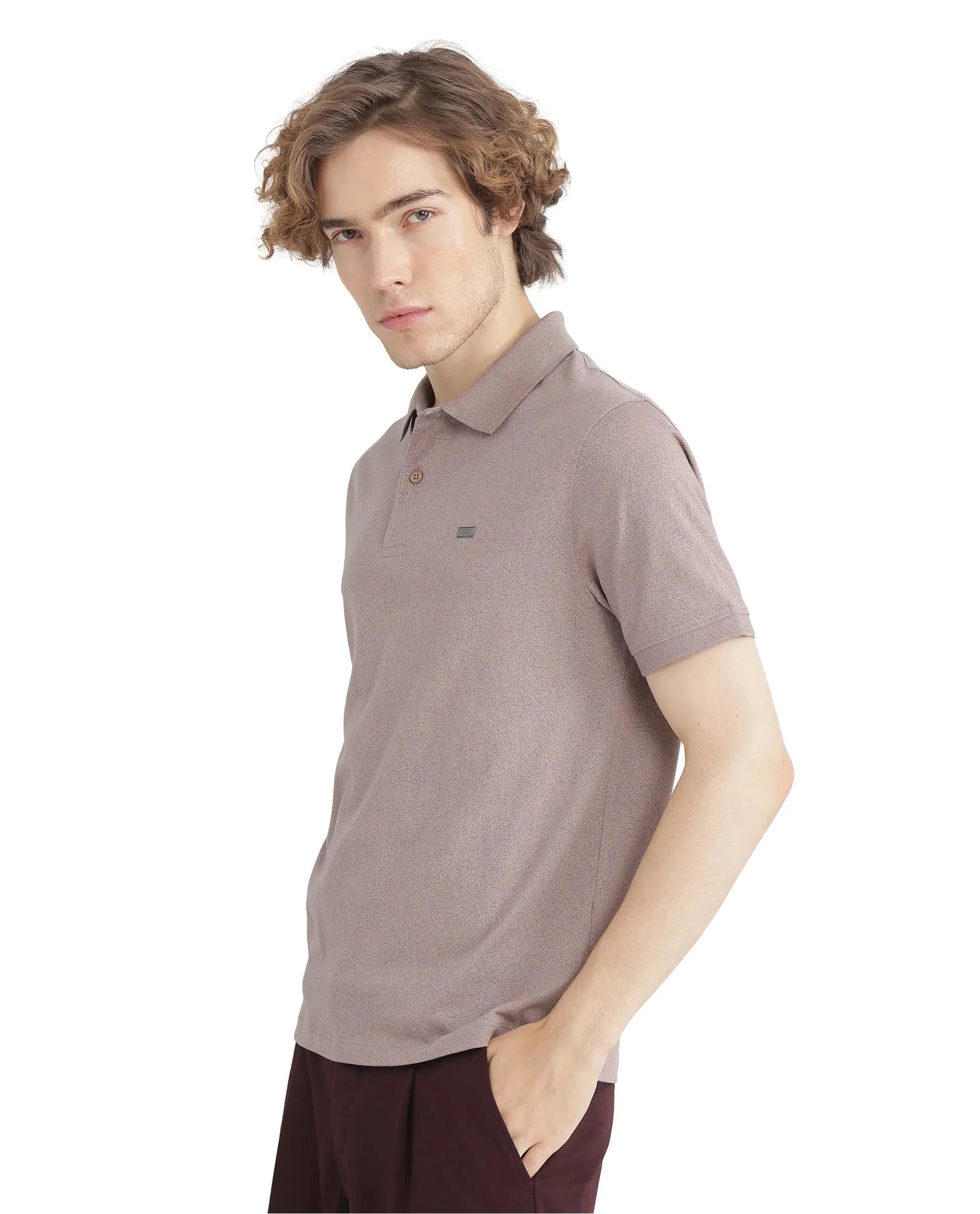 Rare Rabbit Men Schop Dark Orange Cotton Blend Short Sleeve Regular Fit Solid Polo