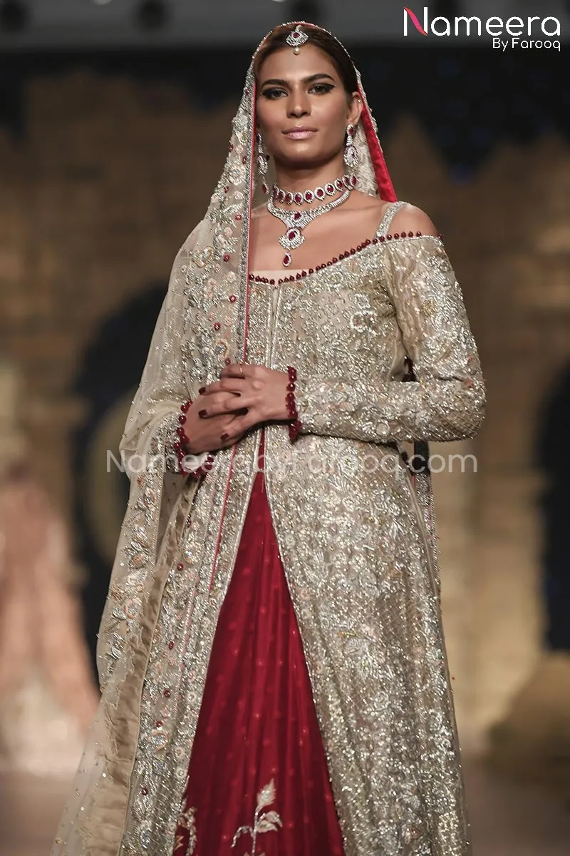 Red Lehenga with Open Shirt Bridal Dress Online #BS119