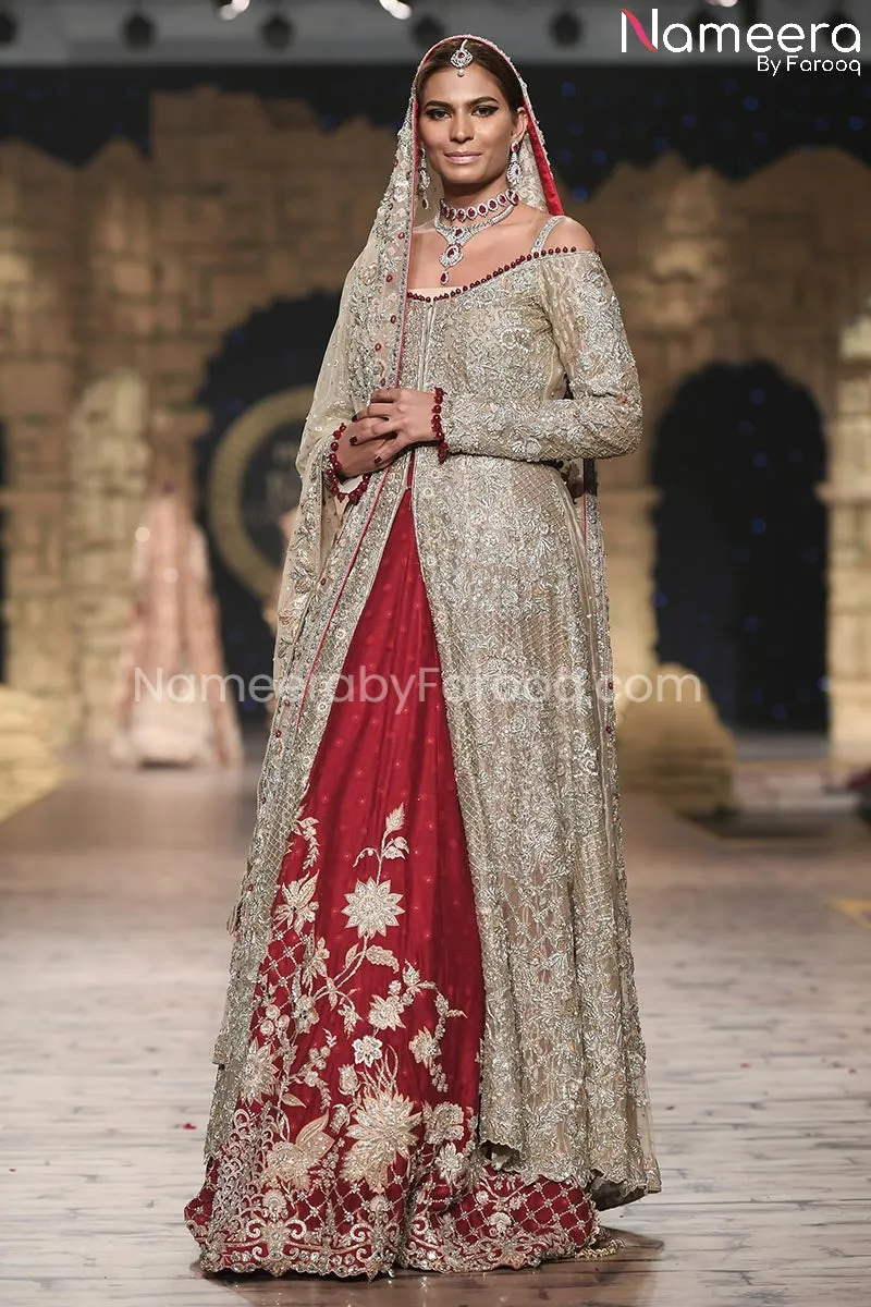 Red Lehenga with Open Shirt Bridal Dress Online #BS119