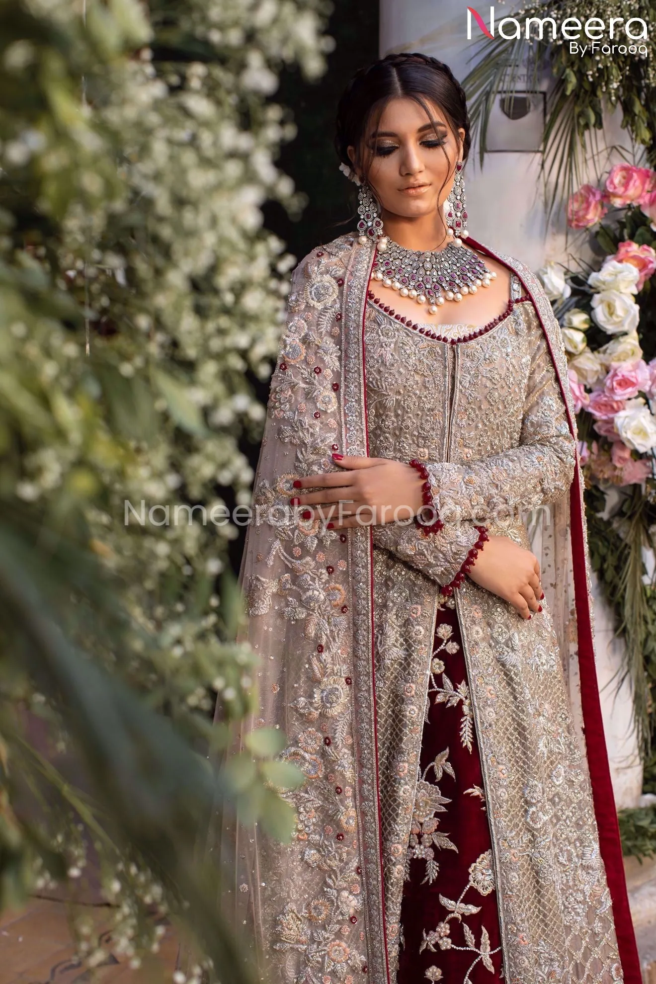Red Lehenga with Open Shirt Bridal Dress Online #BS119