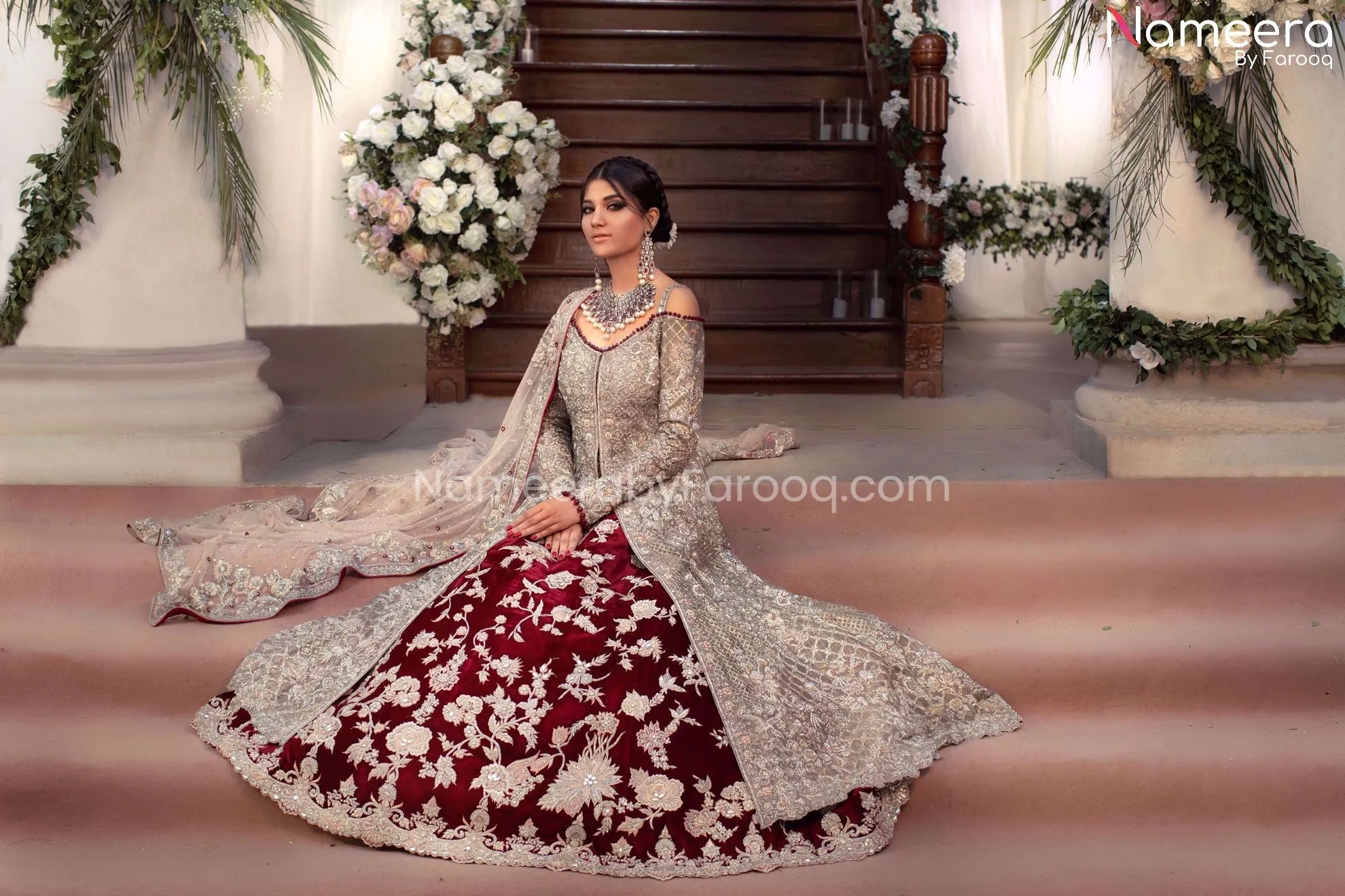 Red Lehenga with Open Shirt Bridal Dress Online #BS119