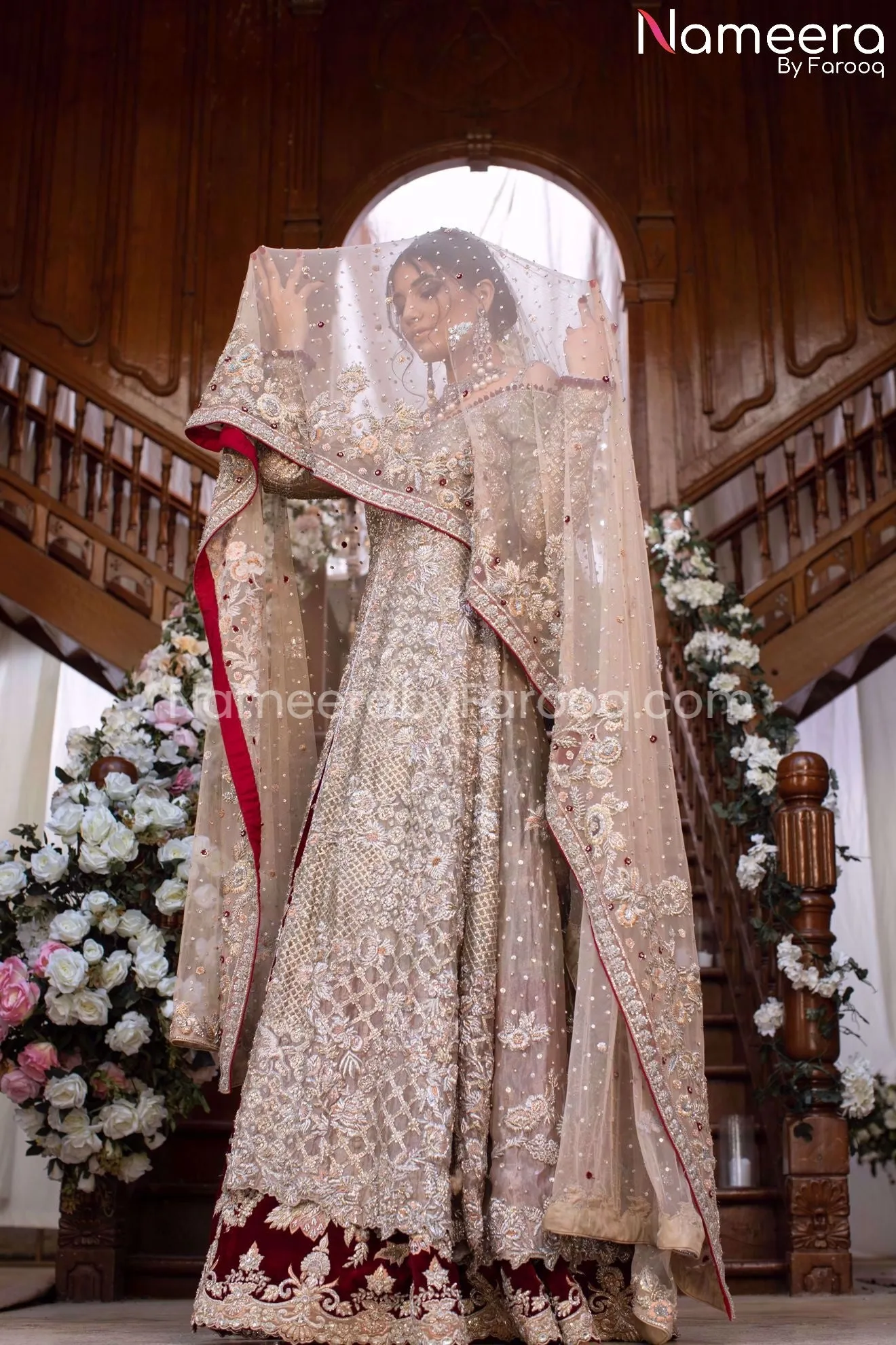 Red Lehenga with Open Shirt Bridal Dress Online #BS119