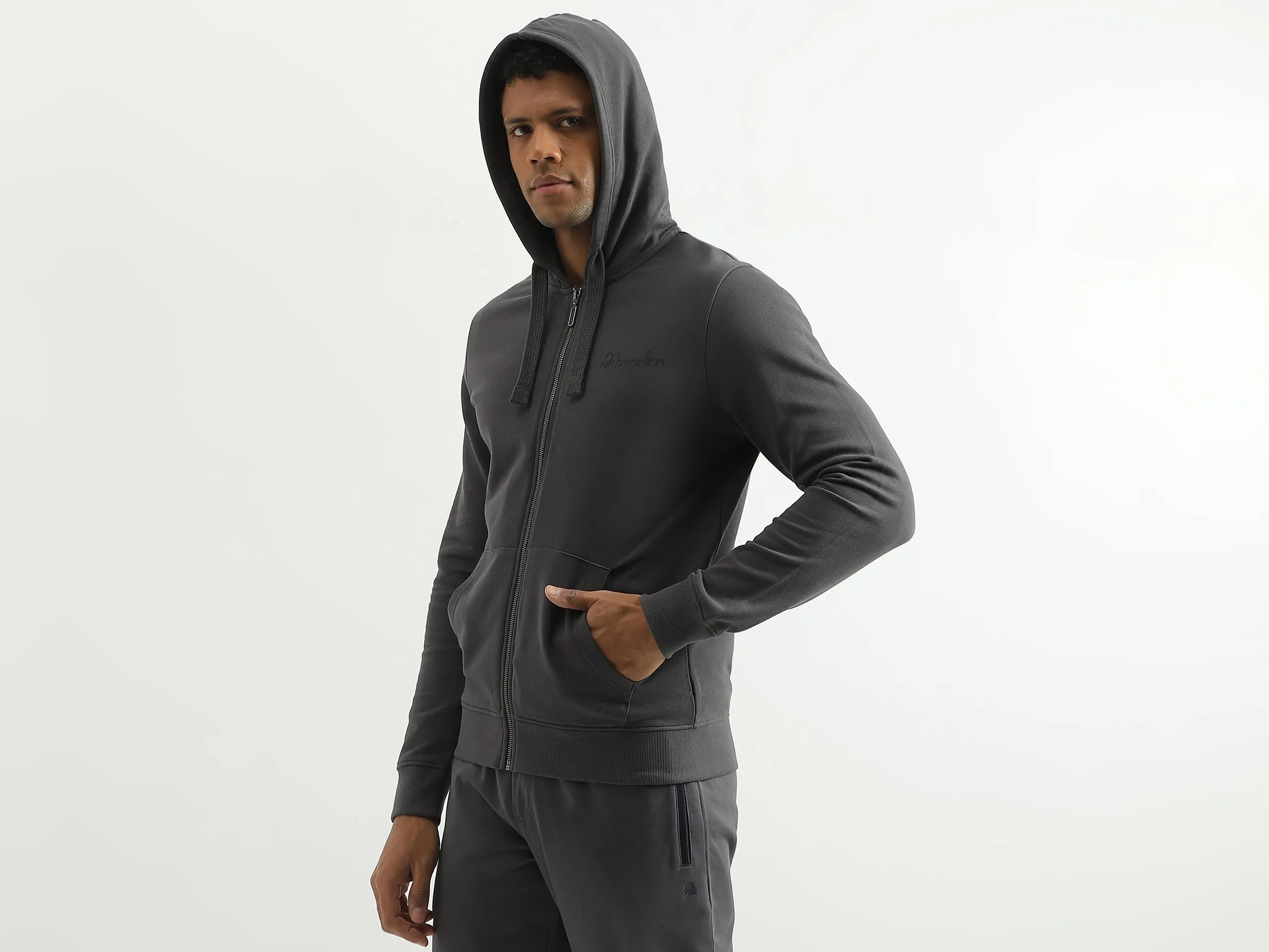 Regular Fit Hooded Solid Sweatshirt