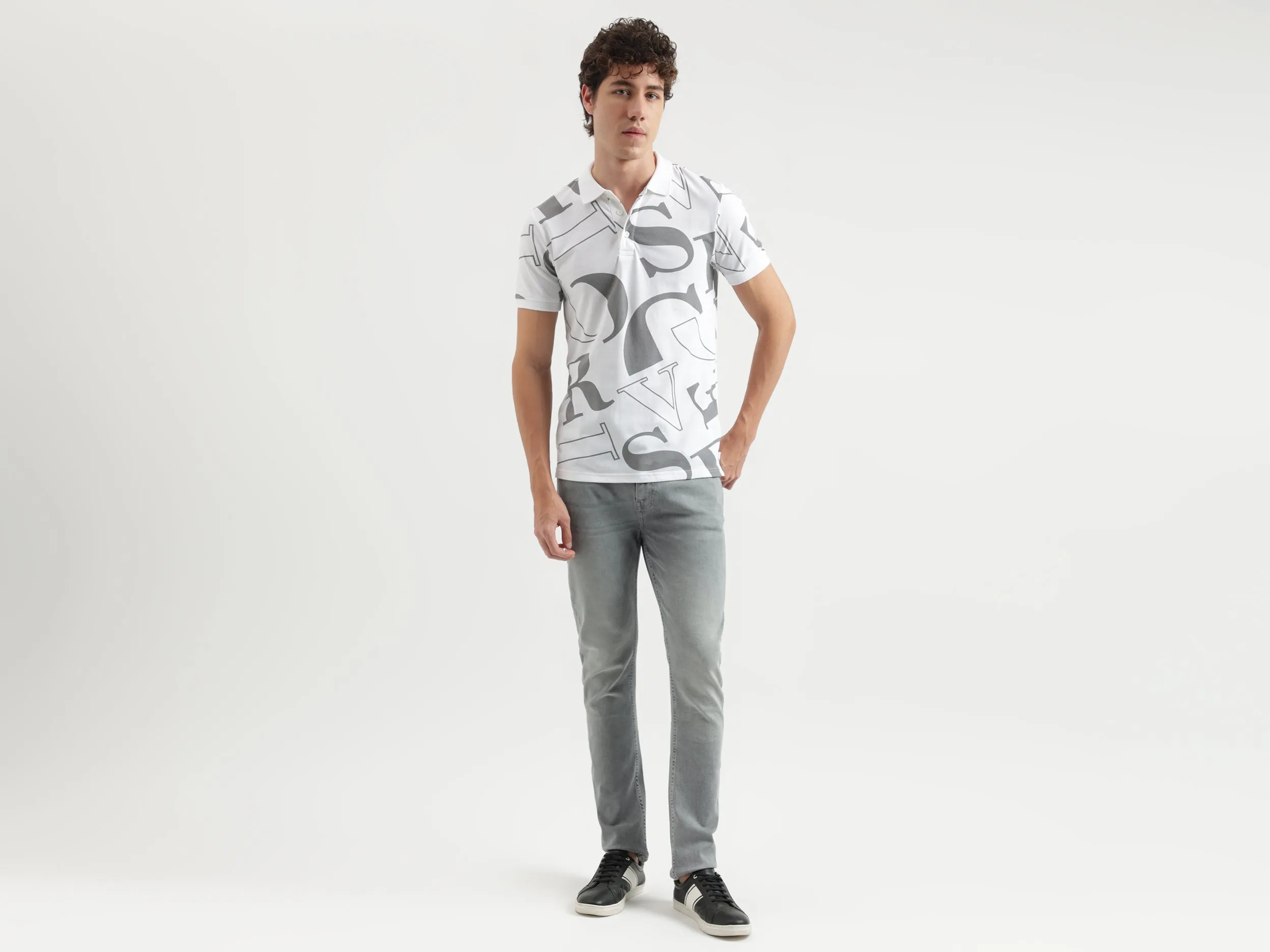 Regular Fit Polo Neck Printed Pattern T-shirt