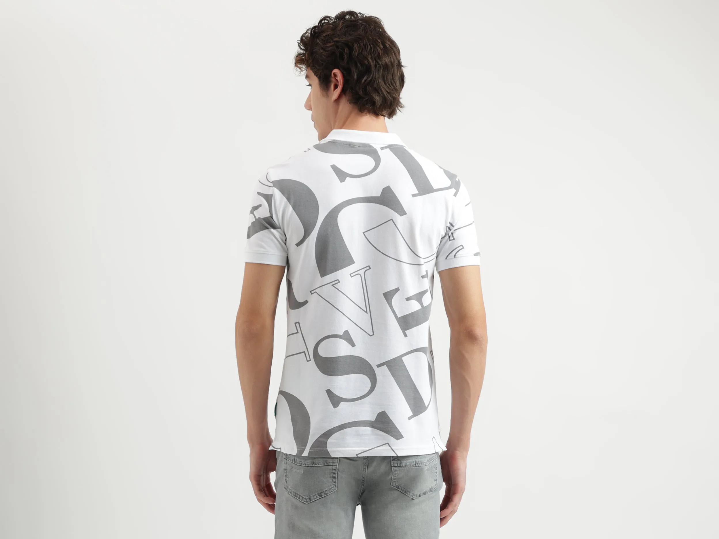 Regular Fit Polo Neck Printed Pattern T-shirt