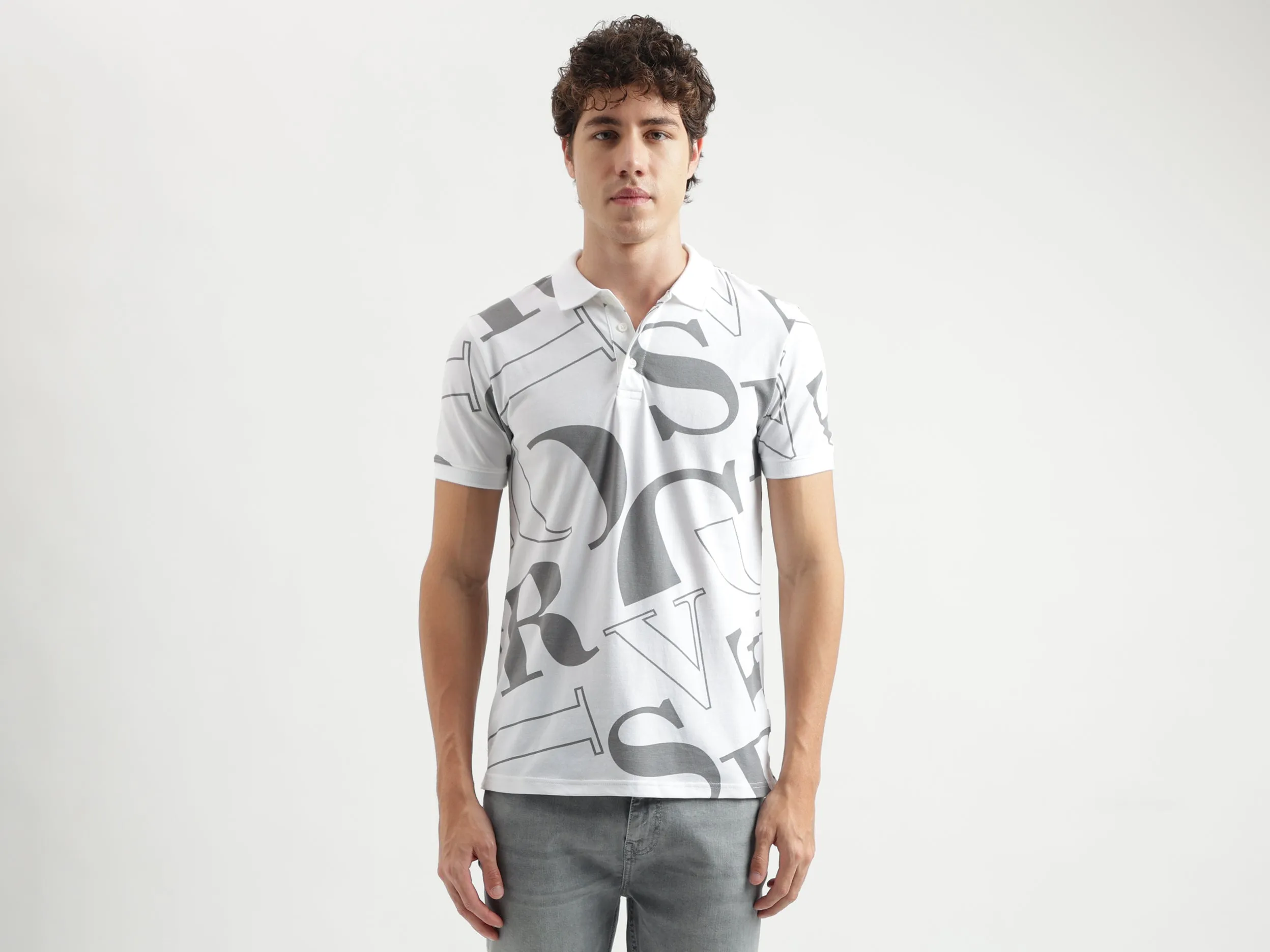 Regular Fit Polo Neck Printed Pattern T-shirt