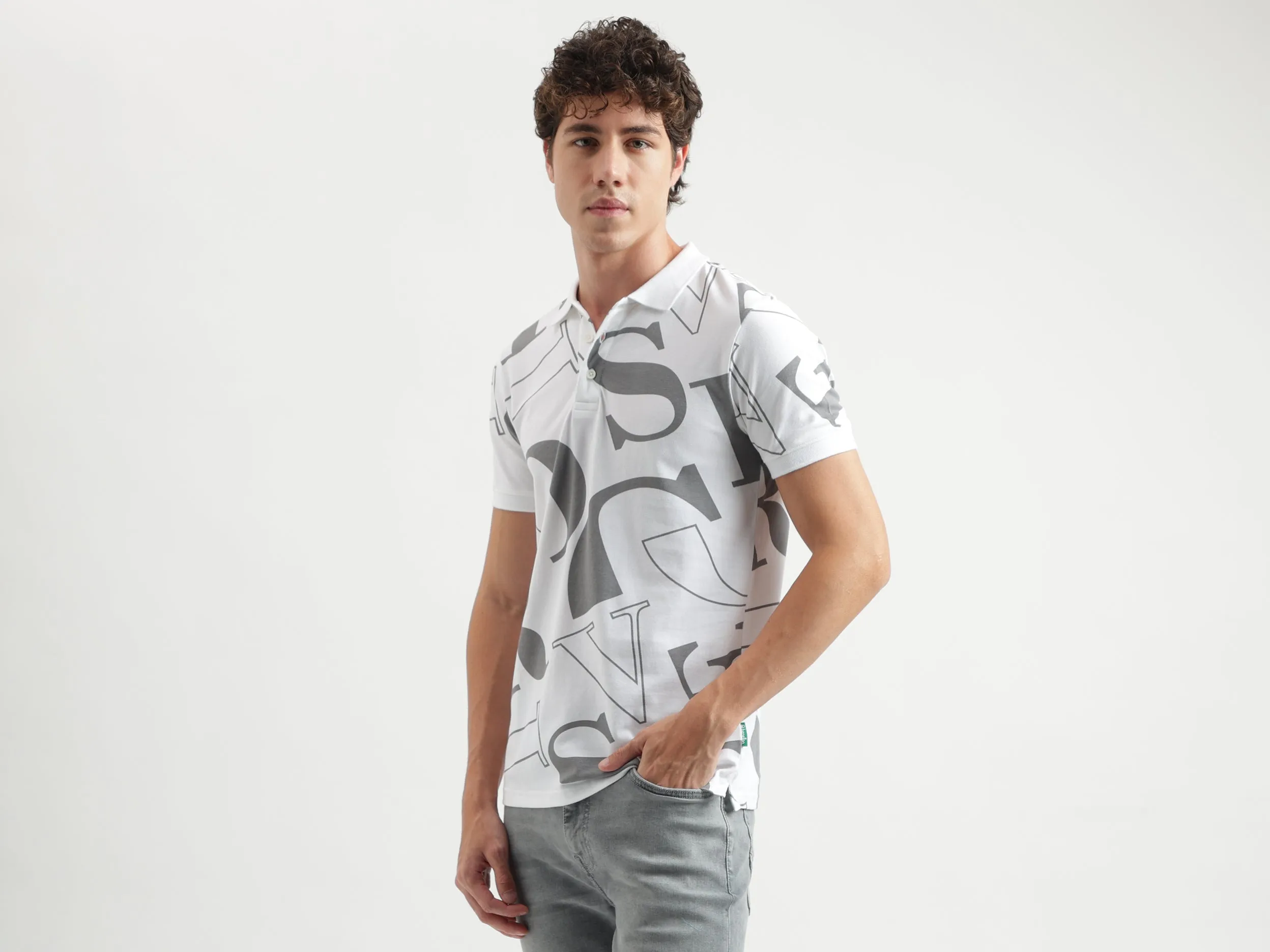 Regular Fit Polo Neck Printed Pattern T-shirt