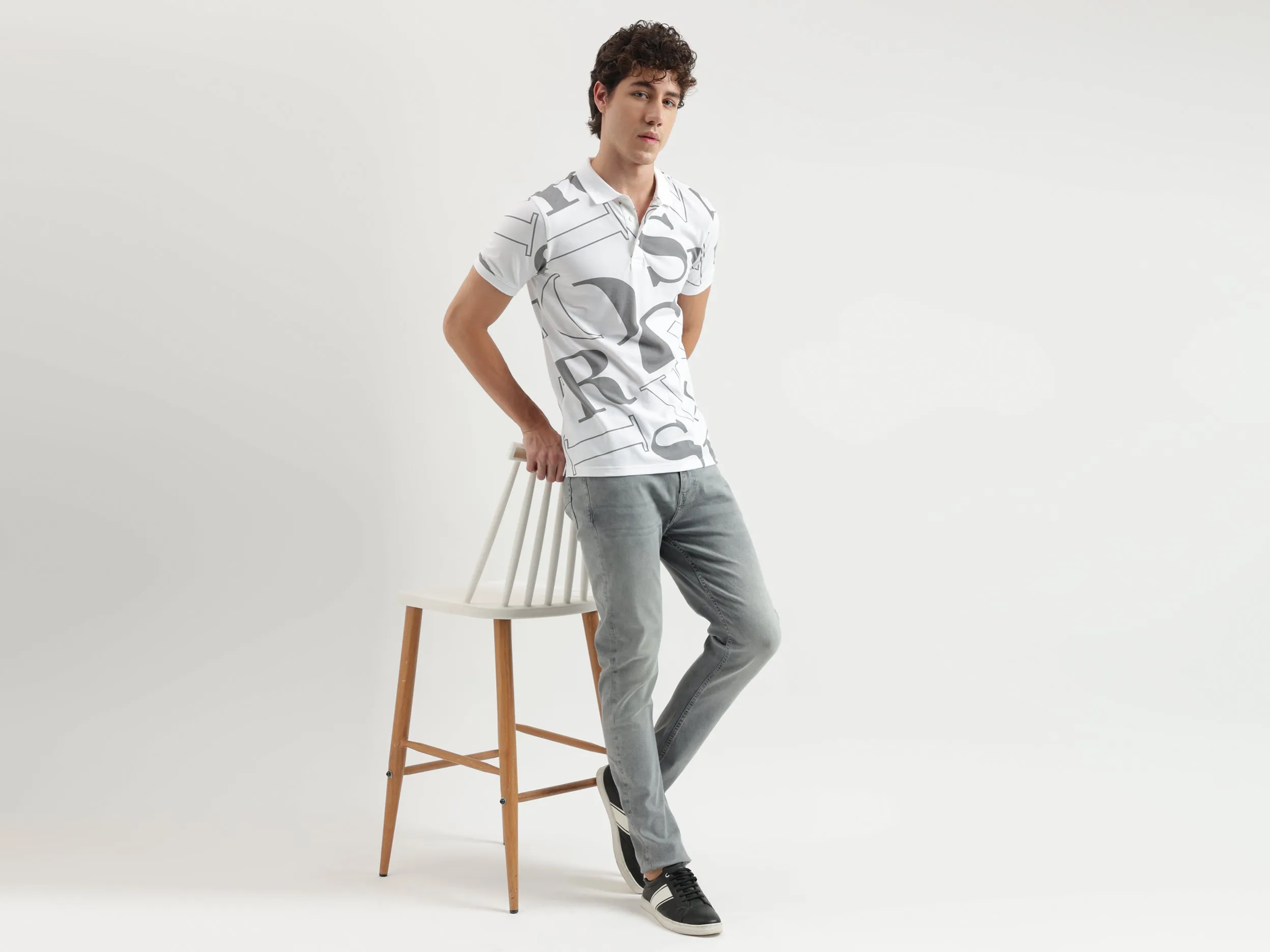 Regular Fit Polo Neck Printed Pattern T-shirt