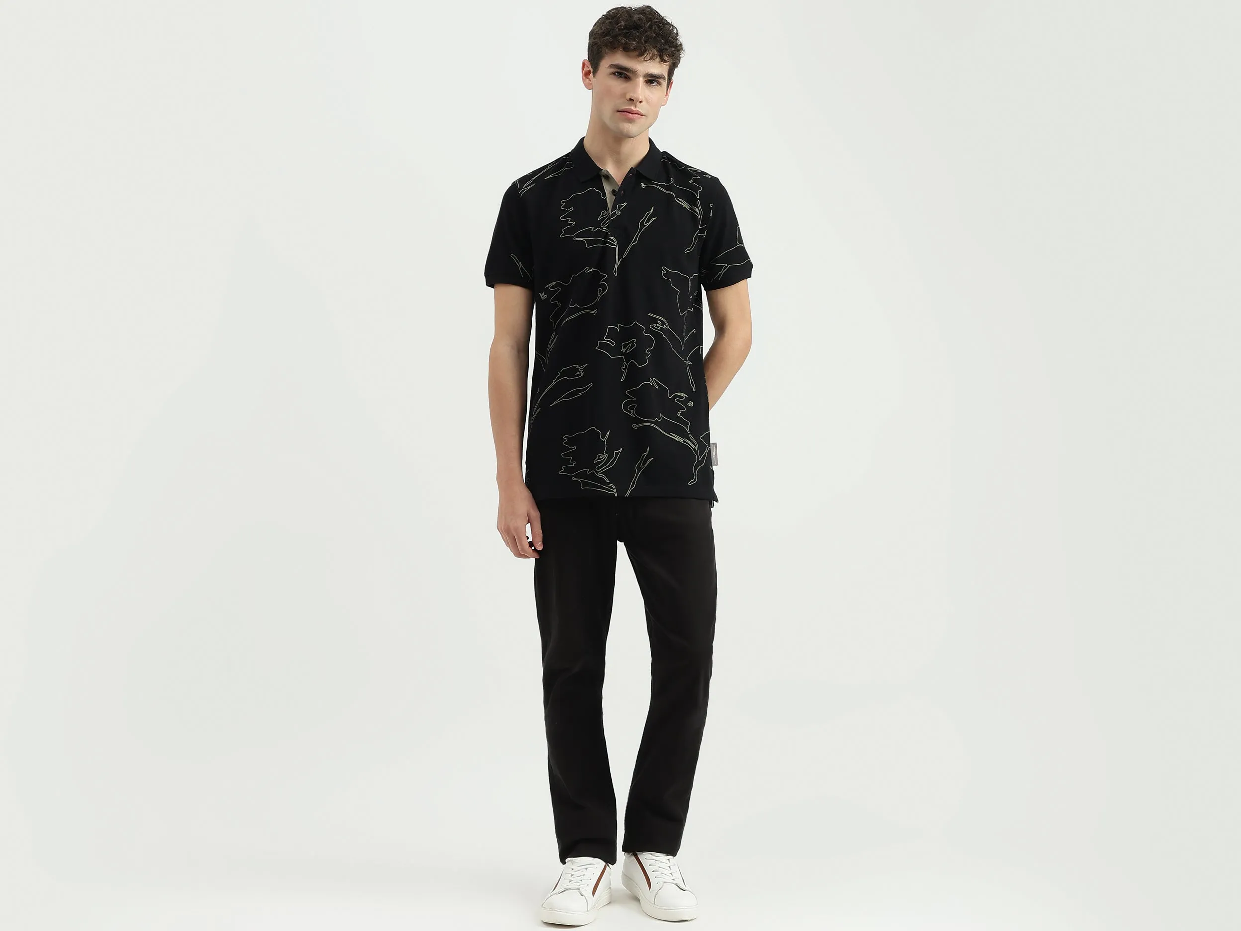 Regular Fit Polo Neck Printed T-Shirt