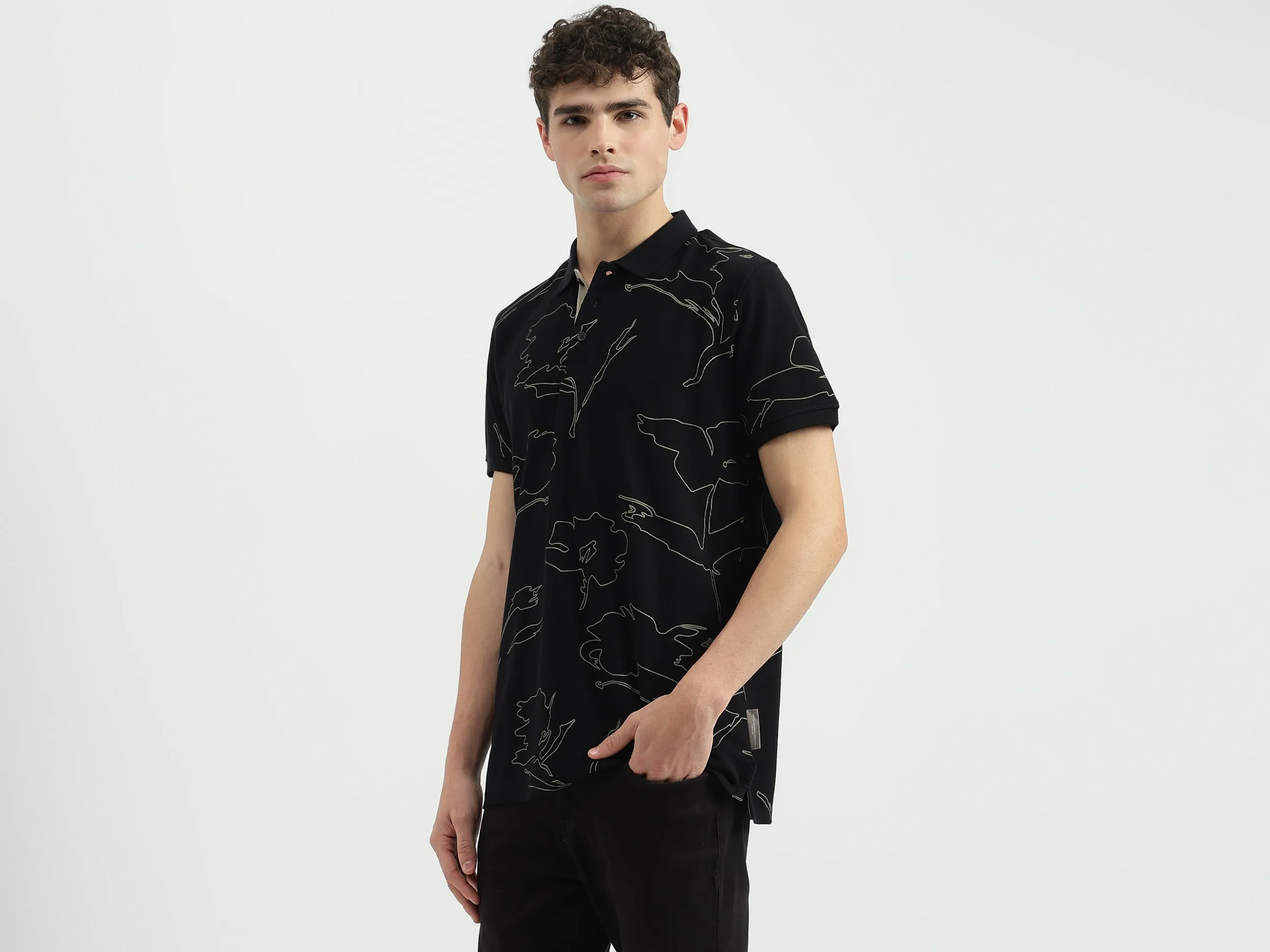 Regular Fit Polo Neck Printed T-Shirt