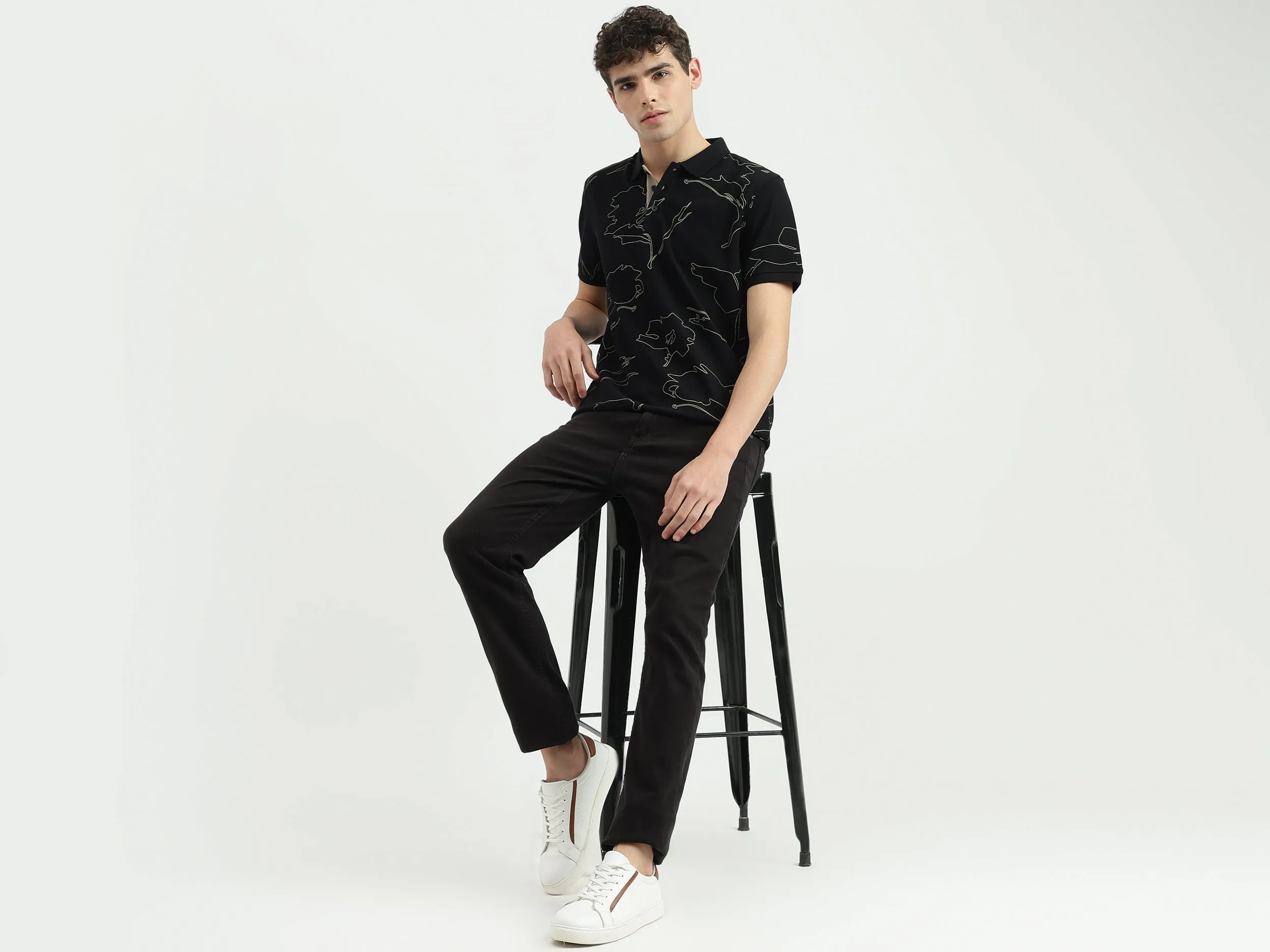 Regular Fit Polo Neck Printed T-Shirt