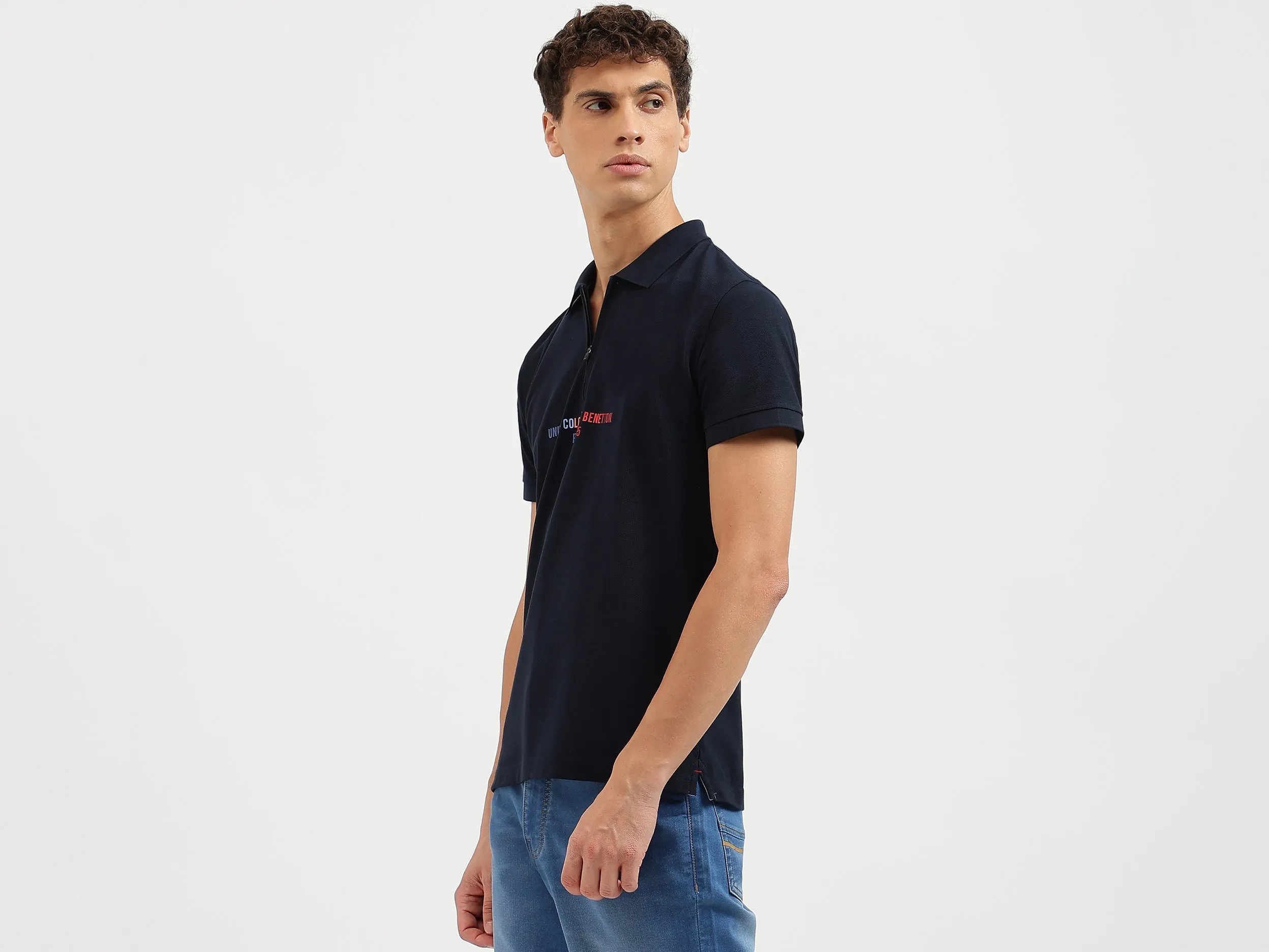 Regular Fit Polo Neck Solid Tshirt